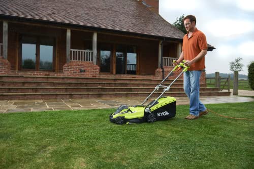 RYOBI - Cortacésped Eléctrico 1500 W de 36cm - Recogida y Mulching - Altura Ajustable 5 Posiciones - Manillar Ajustable y Parachoques Incorporado - Recogedor Easy Edge y Bolsa 45l Incluida - RLM15E36H