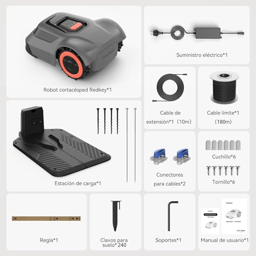 Redkey MGC1000 Robot Cortacesped, Robot Cortacésped con Cable Delimitador 1000m² Tecnología C-TOF Planificación de Rutas Cartografía 45% Capacidad de Escalada Control APP Silencioso 57dB
