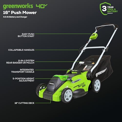 Greenworks 17-Inch 40V Cordless Lawn Mower, Battery Not Included MO40B01
