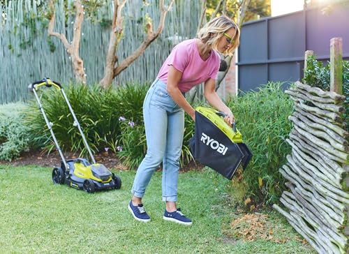 RYOBI - Cortacésped Eléctrico Inalámbrico a Batería 18V One+ Ø33cm - Recoge y Mulching - Gran Autonomía - Compacto y Fácil de Almacenar - Se Entrega con 1 Obturador - OLM1833B