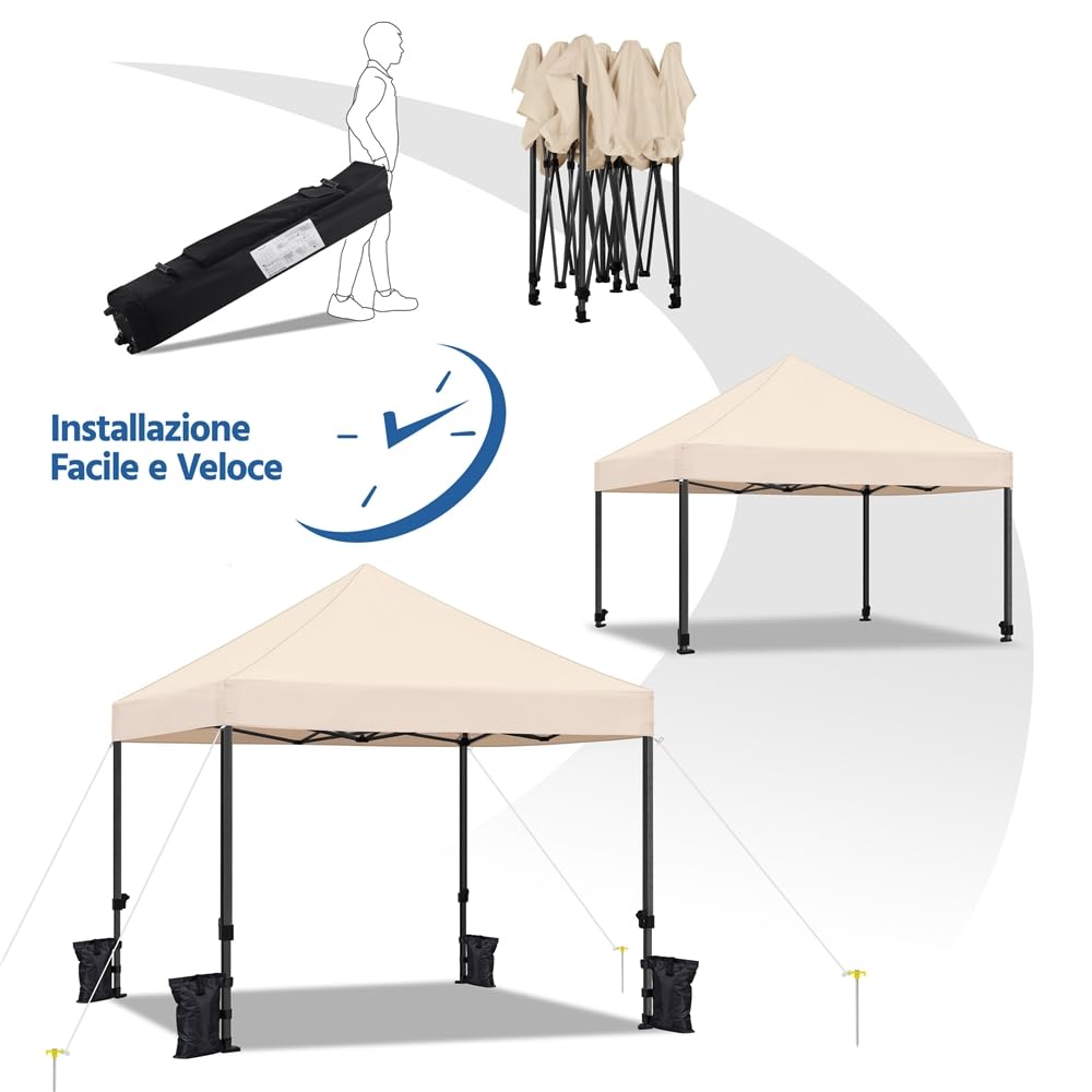 Yaheetech Carpa Plegable 3x3 Carpas para Exteriores Altura Ajustable de 323-341cm Camping Cenador de Jardín Impermeable Sombrilla Carpa Playa Terraza Toldo con 4 Bolsas Beige