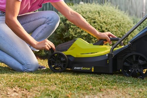 RYOBI - Cortacésped Eléctrico Inalámbrico a Batería 18V One+ Ø33cm - Recoge y Mulching - Gran Autonomía - Compacto y Fácil de Almacenar - Se Entrega con 1 Obturador - OLM1833B
