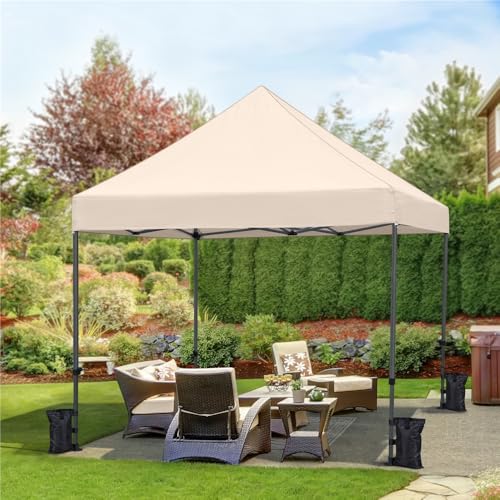 Yaheetech Carpa Plegable 3x3 Carpas para Exteriores Altura Ajustable de 323-341cm Camping Cenador de Jardín Impermeable Sombrilla Carpa Playa Terraza Toldo con 4 Bolsas Beige