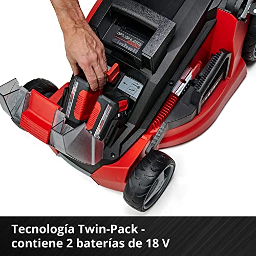 Einhell Cortacésped GE-CM 43 Li M Kit Power X-Change (36V, 43 cm ancho de corte, hasta 600 m², Brushless, función de mulching, 63L bolsa recolectora, con 2x 4,0 Ah baterías y 2x cargadores)
