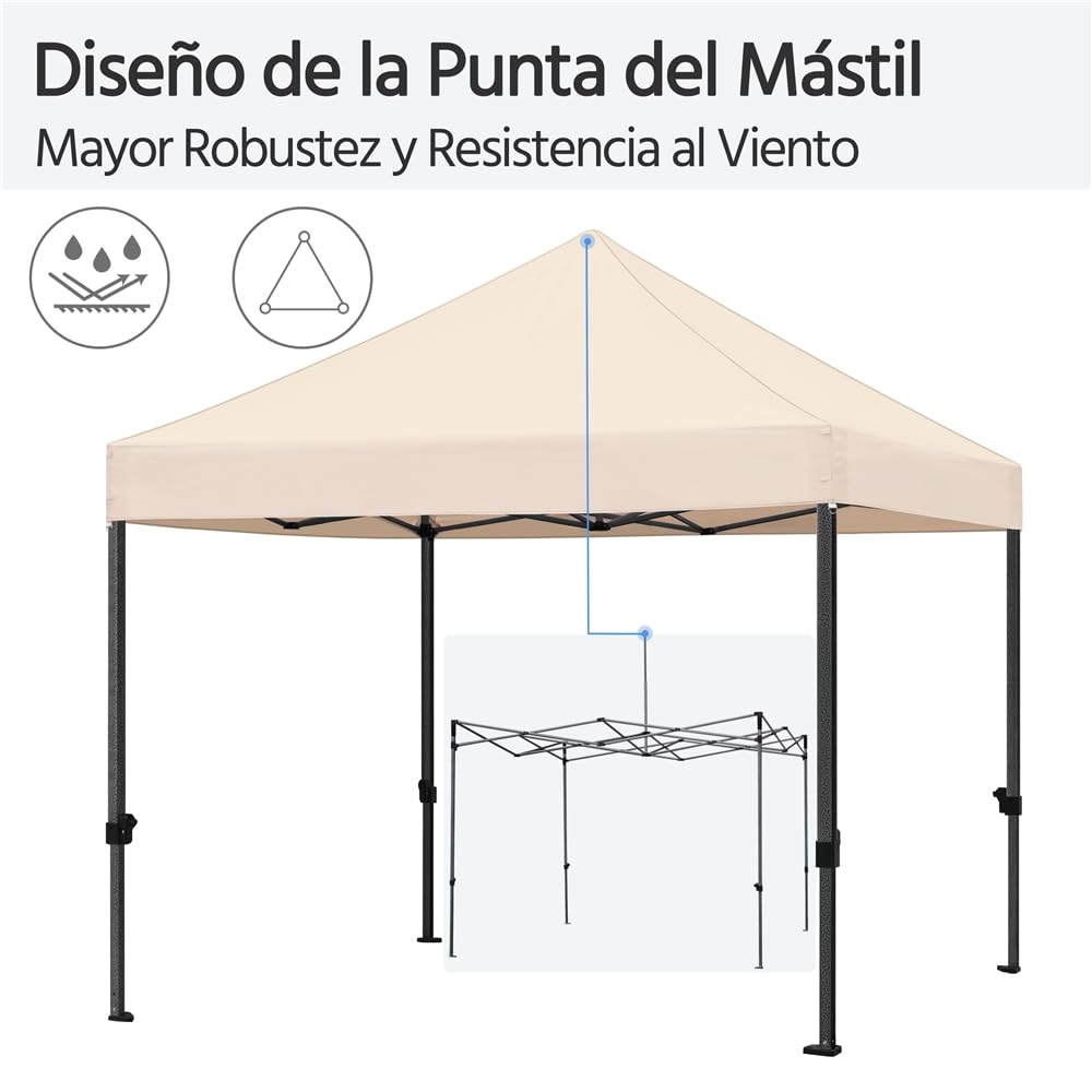 Yaheetech Carpa Plegable 3x3 Carpas para Exteriores Altura Ajustable de 323-341cm Camping Cenador de Jardín Impermeable Sombrilla Carpa Playa Terraza Toldo con 4 Bolsas Beige