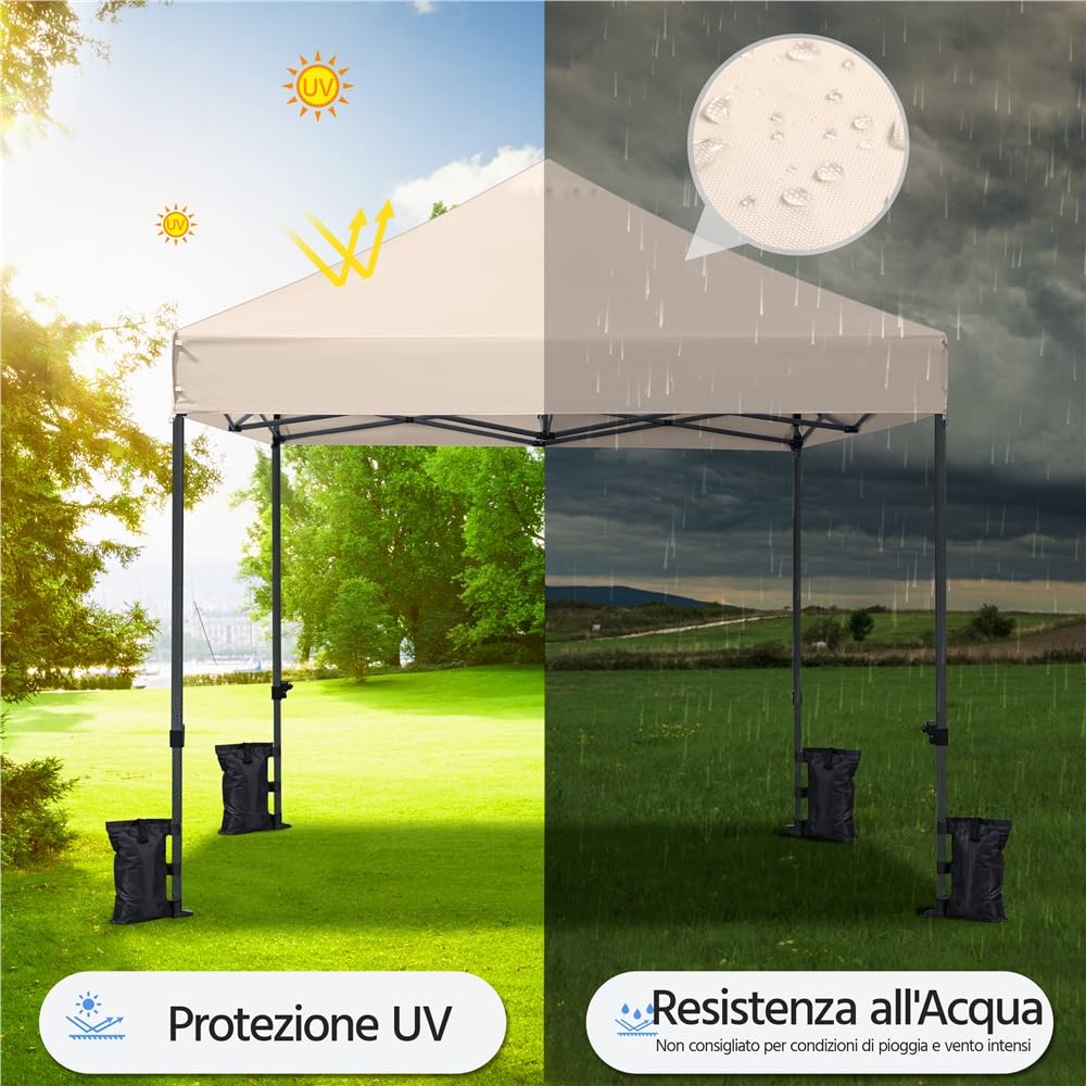 Yaheetech Carpa Plegable 3x3 Carpas para Exteriores Altura Ajustable de 323-341cm Camping Cenador de Jardín Impermeable Sombrilla Carpa Playa Terraza Toldo con 4 Bolsas Beige
