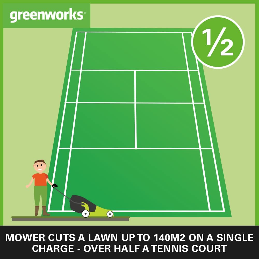 Greenworks Cortacésped de batería GD24LM33K2 (Li-Ion 24V 33cm ancho corte hasta 280m² 30L recogedor de hierba 5 veces ajuste altura corte central 25-75mm Incluye batería de 2Ah y cargador)