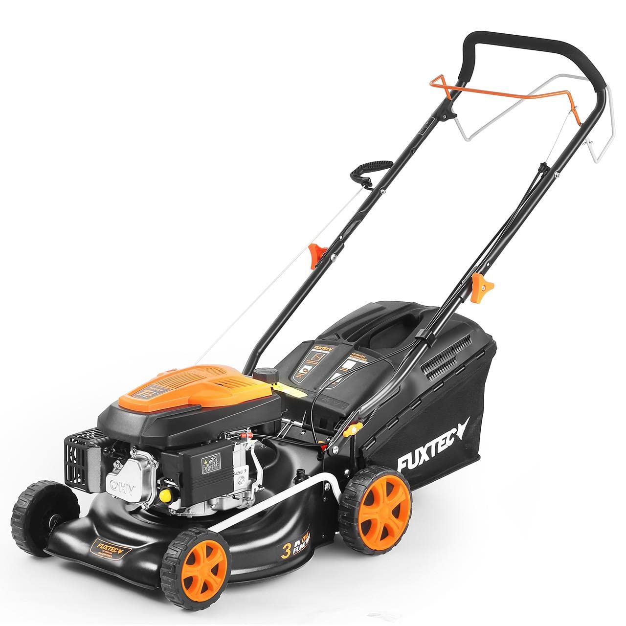 FUXTEC FX-RM4346 cortacésped de tracción de gasolina - 3n1 cortacésped de gasolina autopropulsado con mulching, Easy Clean, anchura de corte 43 cm, bolsa de hierba de 40L