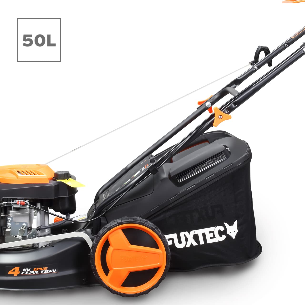 Cortacésped de tracción de Gasolina autopropulsado FUXTEC FX-RM4646 46cm de Ancho de Corte, Potente Motor de Gasolina con transmisión GT 146cc Easy Clean 4en1 2,6KW Mulching/Bolsa de césped 50L