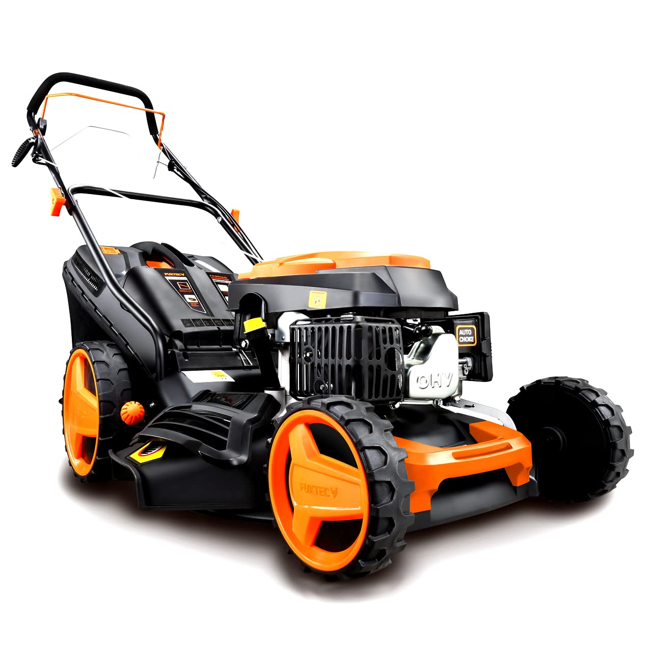 Cortacésped de tracción de Gasolina autopropulsado FUXTEC FX-RM4646 46cm de Ancho de Corte, Potente Motor de Gasolina con transmisión GT 146cc Easy Clean 4en1 2,6KW Mulching/Bolsa de césped 50L