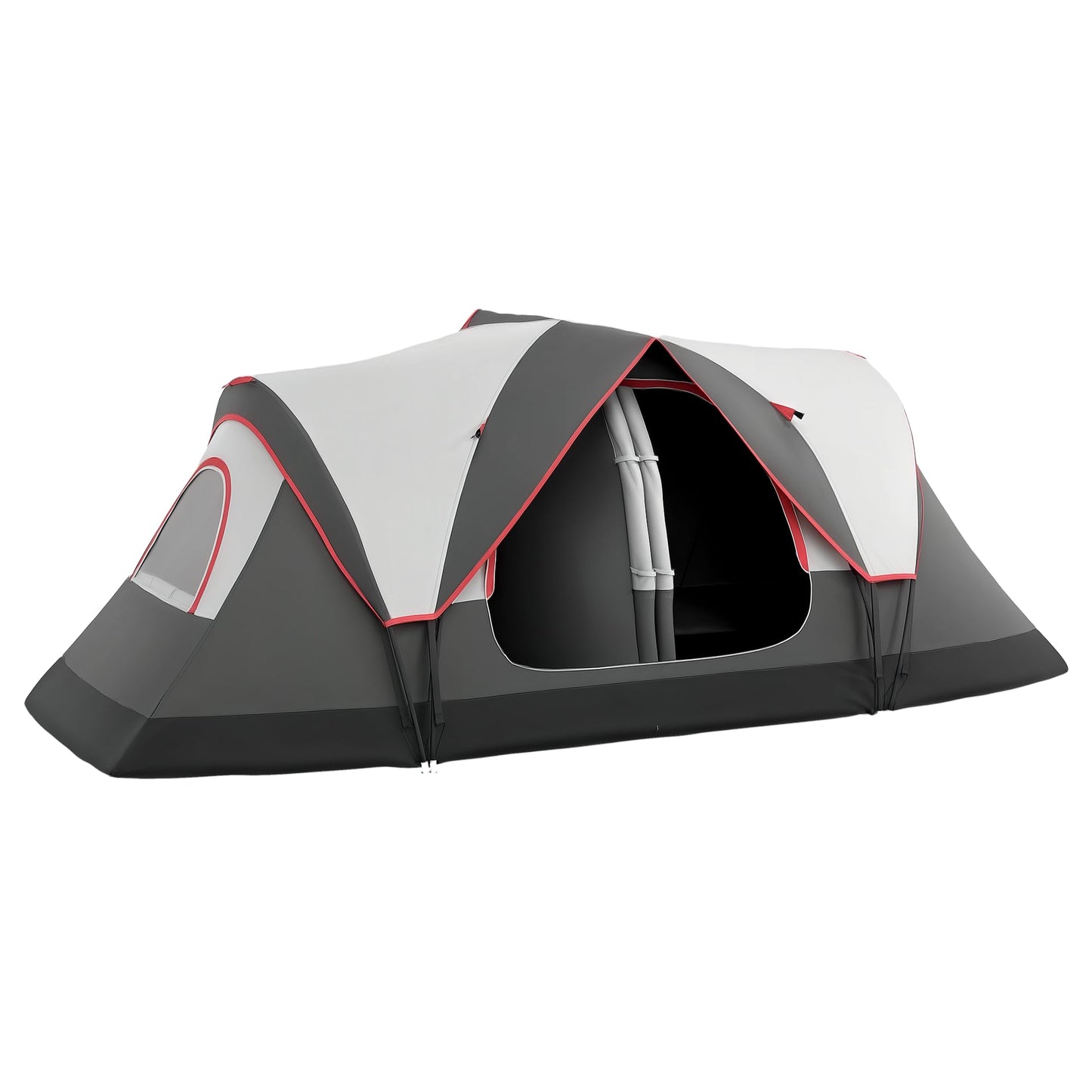 Outsunny Tienda de Campaña Familiar para 6-8 Personas Tienda de Camping Plegable con 2 Habitaciones y Bolsa de Transporte Impermeable para Senderismo 450x215x180 cm Gris
