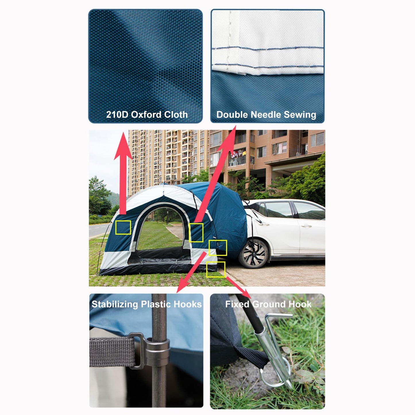 JCSRYD Toldo para Coche Tiendas de Campaña para Maletero de SUV, 250 * 250 * 200cm, Tienda de Campaña para Coche, Tienda de Campaña Universal para Puerta Trasera, para Furgoneta/MPV/CUV