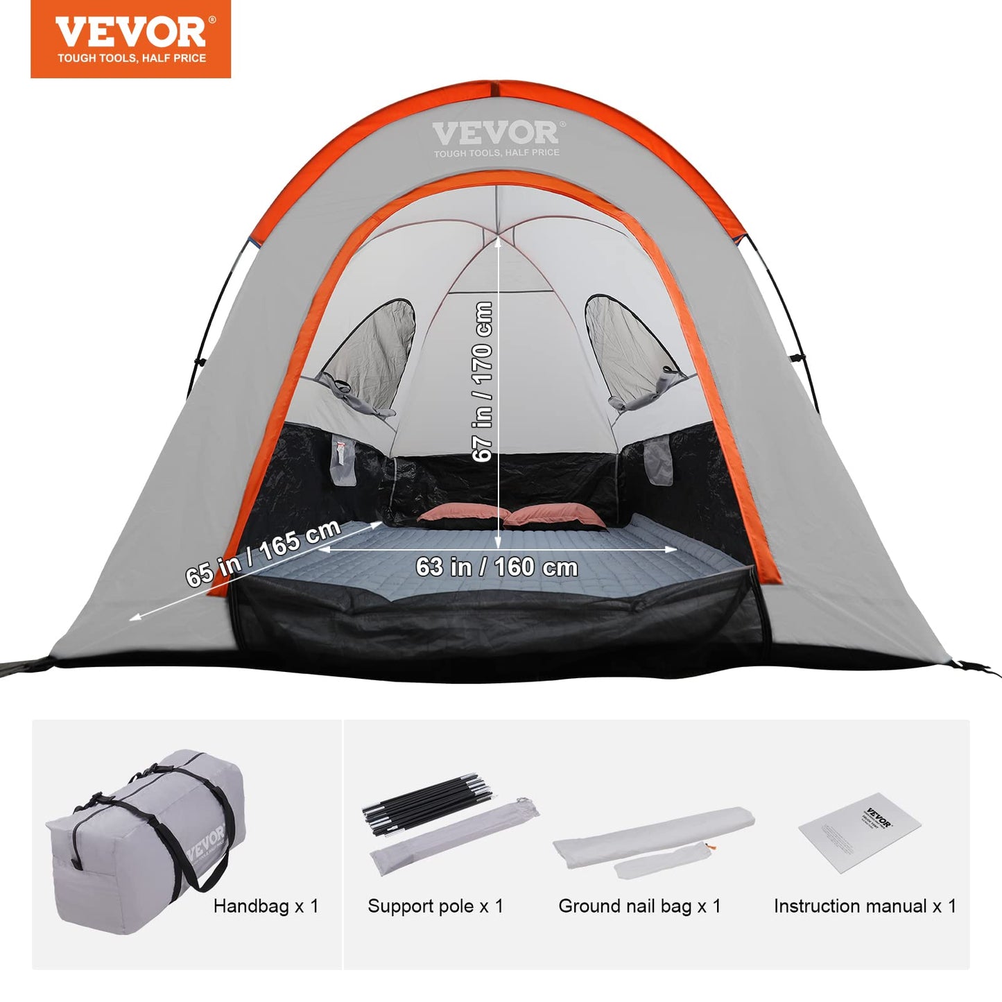 VEVOR Tienda de Campaña para Camioneta 160x165x170 cm con Capa de Lluvia y Bolsa de Transporte Tienda de camión de Doble Capa PU2000mm Impermeable para 2-3 Personas, para Acampar Viajar al Aire Libre