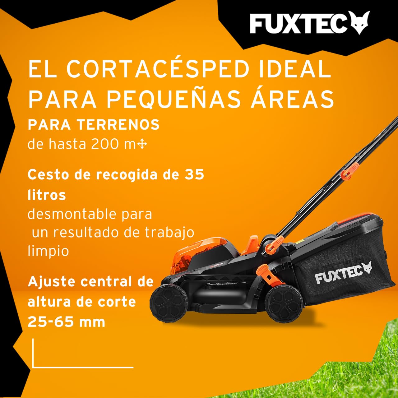 FUXTEC Cortacésped de batería FX-E1RM20 40Volt (2x20V) Set con 2 baterías y Cargador - 33cm de Ancho de Corte / 35L de Bolsa de Recogida de Hierba