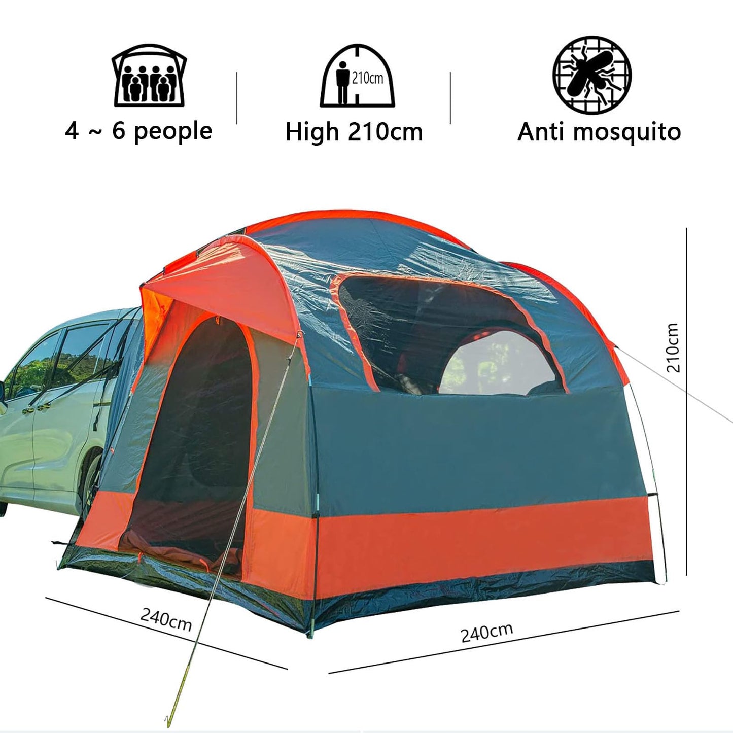 Tienda de campaña for coche, puerta trasera, refugio for maletero, coche, camping, SUV, tienda de campaña for maletero, 5-6 personas, universal, impermeable, for exteriores, toldo for coche, SUV