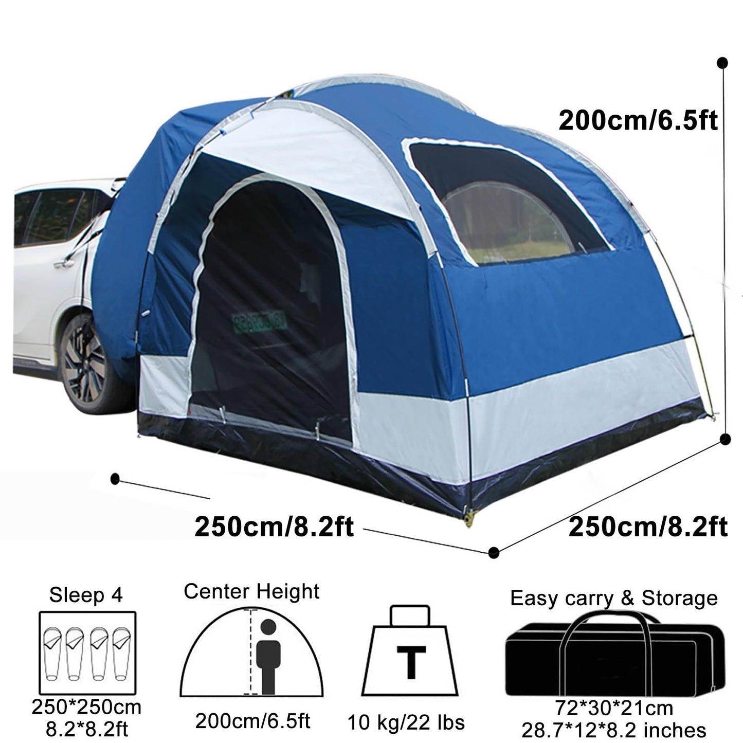 JCSRYD Toldo para Coche Tiendas de Campaña para Maletero de SUV, 250 * 250 * 200cm, Tienda de Campaña para Coche, Tienda de Campaña Universal para Puerta Trasera, para Furgoneta/MPV/CUV