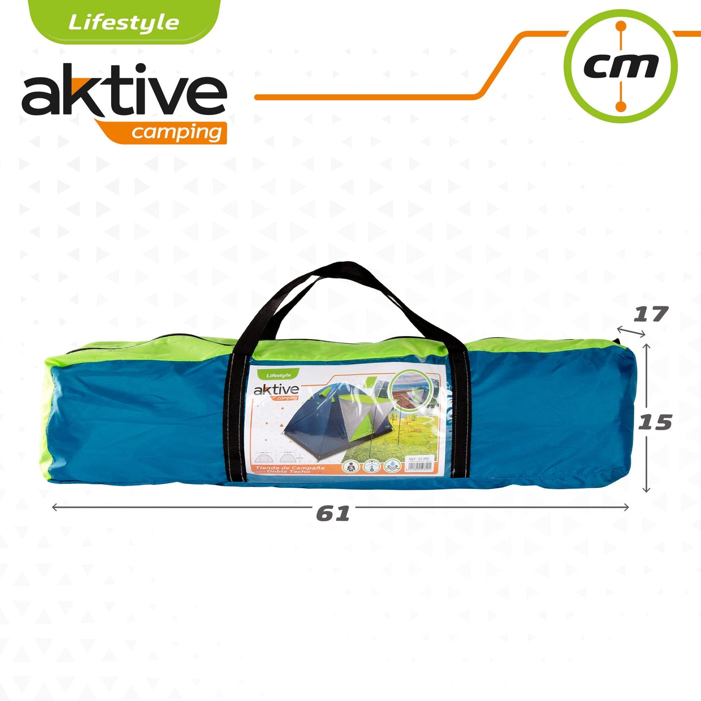 Aktive 52890 - Tienda de campaña 4 personas doble techo y toldo delantero, Medidas 240x210x130cm, antilluvia, puerta doble con cremallera y mosquitera, Carpa camping