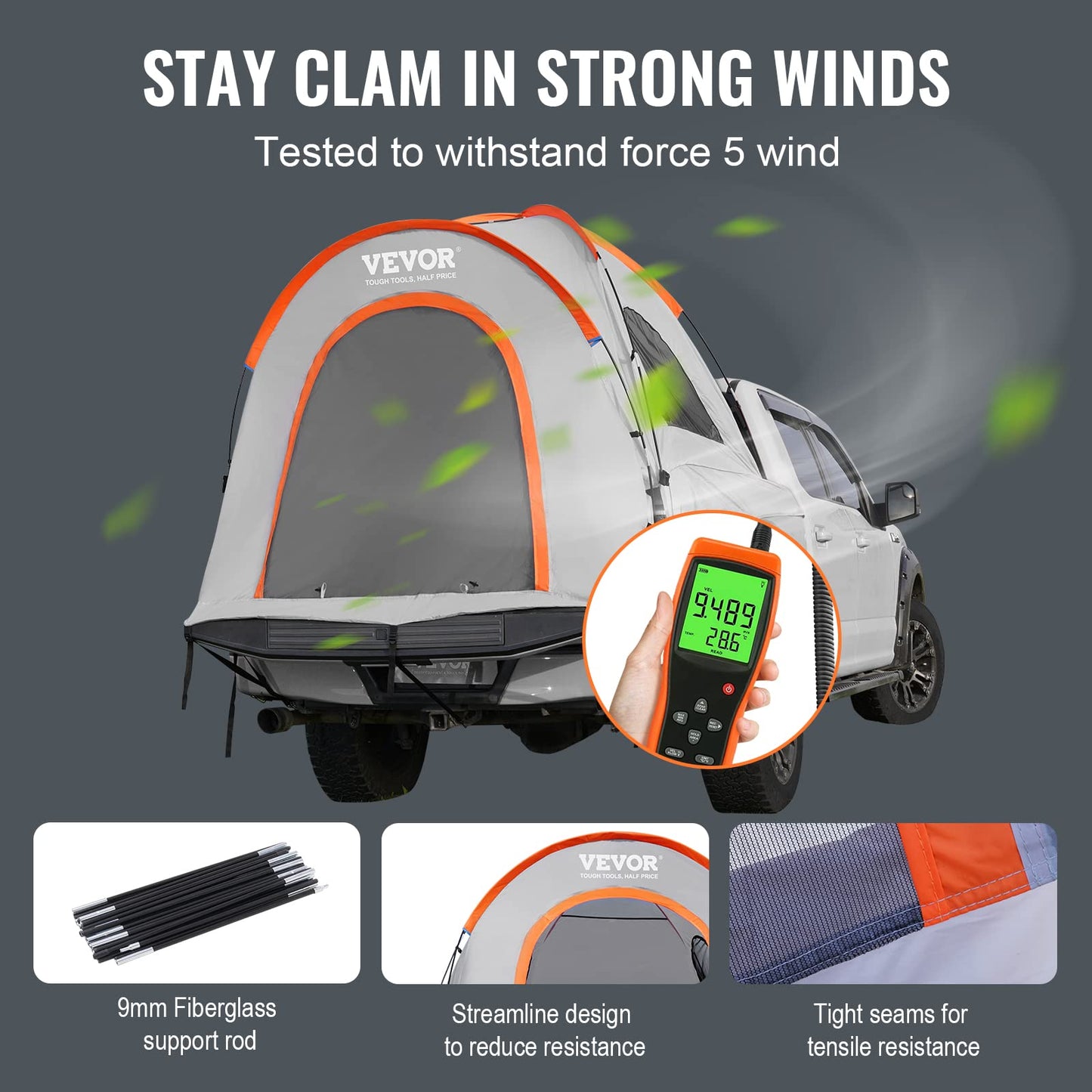 VEVOR Tienda de Campaña para Camioneta 160x165x170 cm con Capa de Lluvia y Bolsa de Transporte Tienda de camión de Doble Capa PU2000mm Impermeable para 2-3 Personas, para Acampar Viajar al Aire Libre