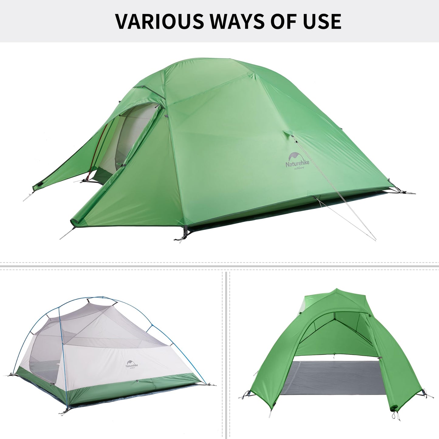 Naturehike Cloud-up Ultraligero 3 Persona Tienda de campaña Impermeable Doble Capa Camping Tienda de campaña (210T Verde Actualizar)