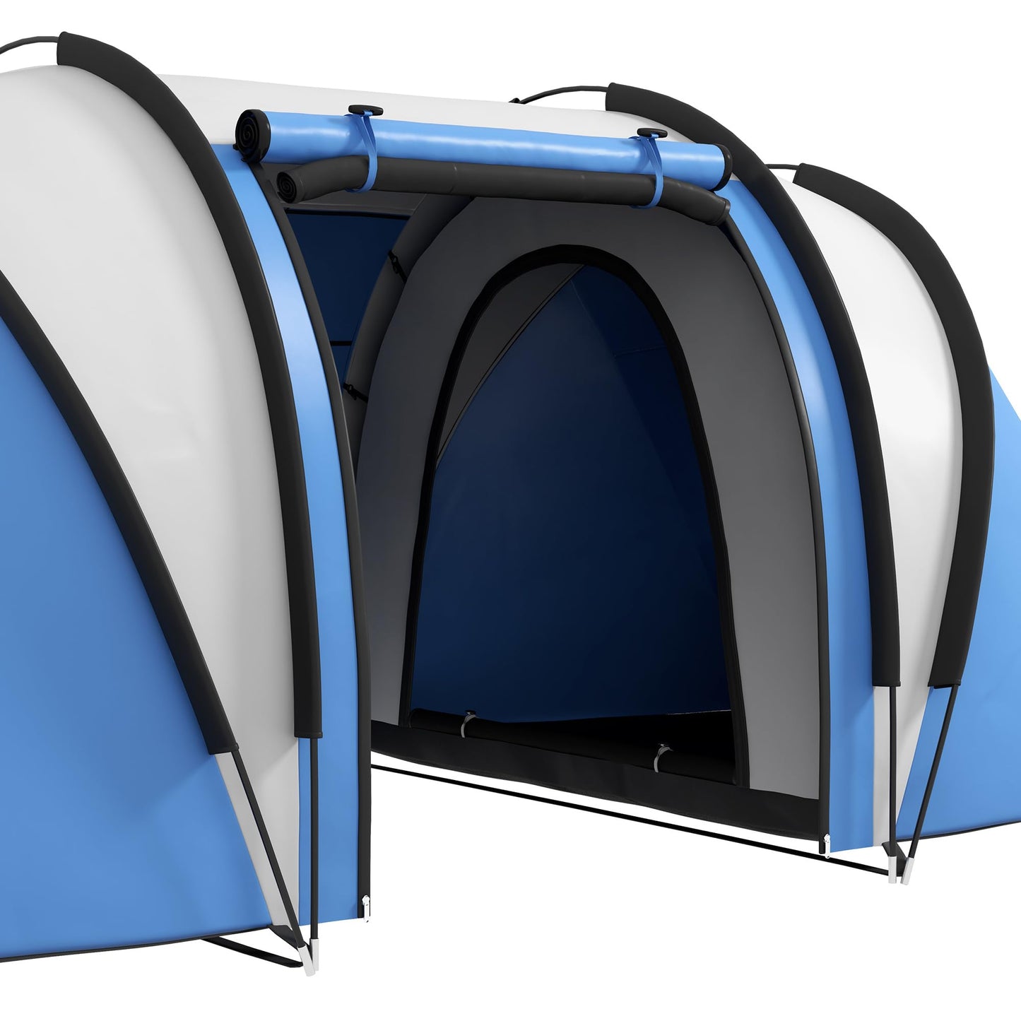 Outsunny Tienda de Campaña Familiar para 4-5 Personas Tienda de Acampada de Túnel Impermeable 3000 mm con 2 Dormitorios Bolsa de Transporte y Gancho para Pescar Senderismo Azul