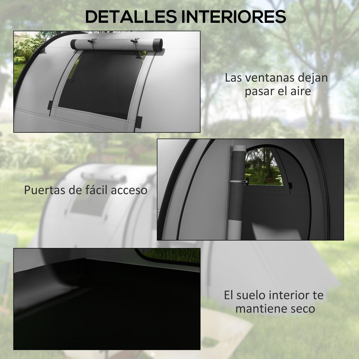 Outsunny Tienda de Campaña Familiar para 3 Personas Tienda Camping Plegable Ligera con Puertas Ventallas Gancho Bolsa de Transporte Impermeable 3000 mm para Playa Senderismo 470x220x150 cm Gris