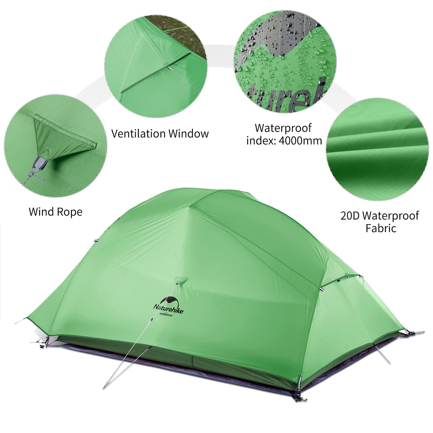 Naturehike Cloud-up Ultraligero 3 Persona Tienda de campaña Impermeable Doble Capa Camping Tienda de campaña (210T Verde Actualizar)