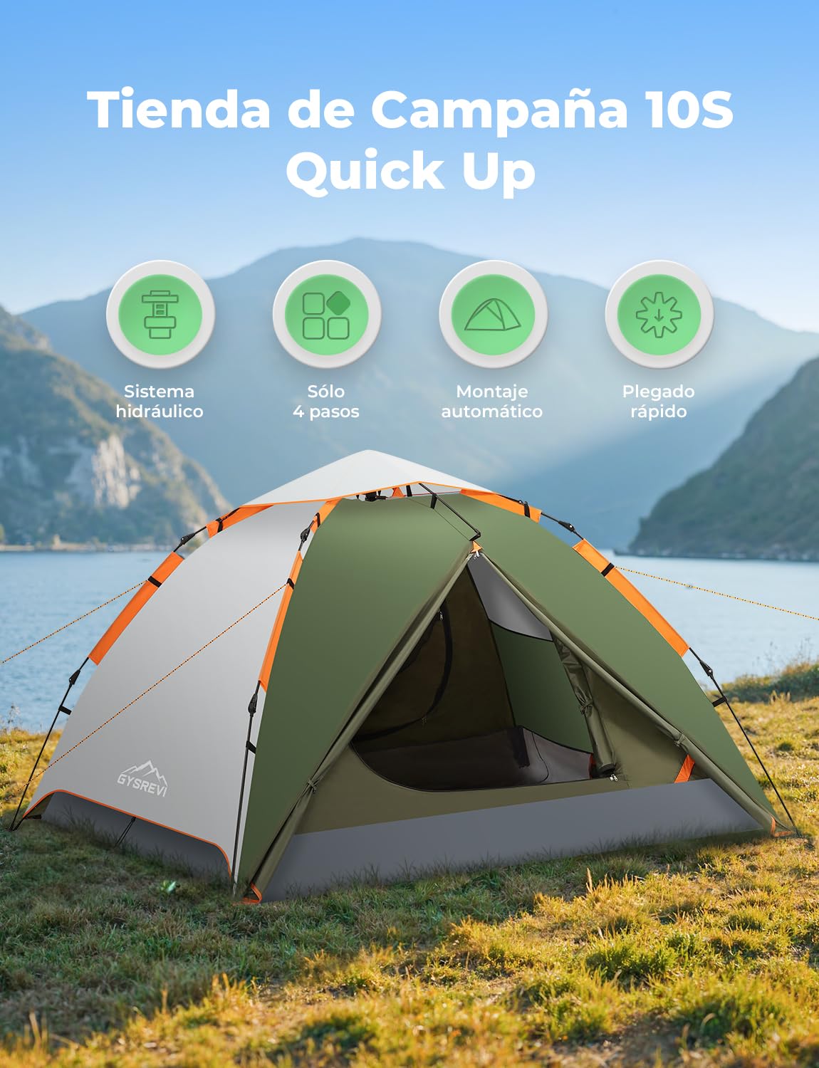 Gysrevi Tienda de Campaña 2-3 Personas, Tienda Pop Up Portátil, Tienda Instantánea con 2 en 1 Doble Capa, Anti Impermeable Viento, para Camping, Familiar, Senderismo, Mochileros