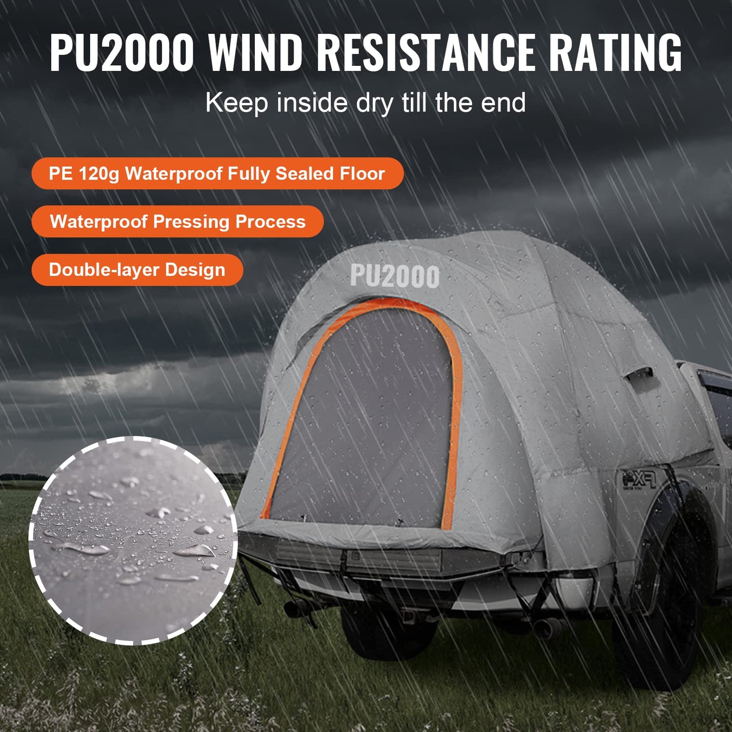 VEVOR Tienda de Campaña para Camioneta 160x165x170 cm con Capa de Lluvia y Bolsa de Transporte Tienda de camión de Doble Capa PU2000mm Impermeable para 2-3 Personas, para Acampar Viajar al Aire Libre