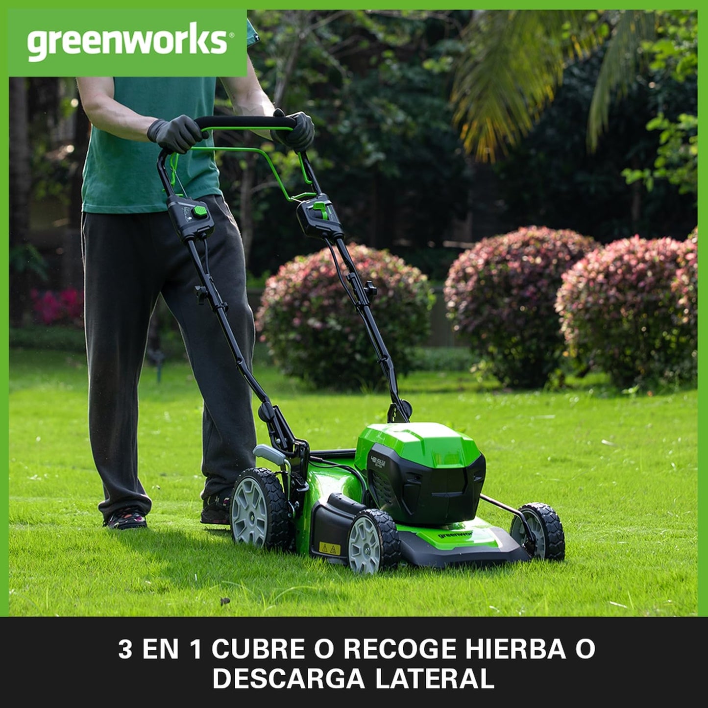 Greenworks 48V (2x24V) Cortacésped de Batería Autopropulsada, Ancho de Corte 46 cm, Bolsa de 55L MÁS Dos Baterías de 4Ah y Cargador Doble GD24X2LM46SPK4X