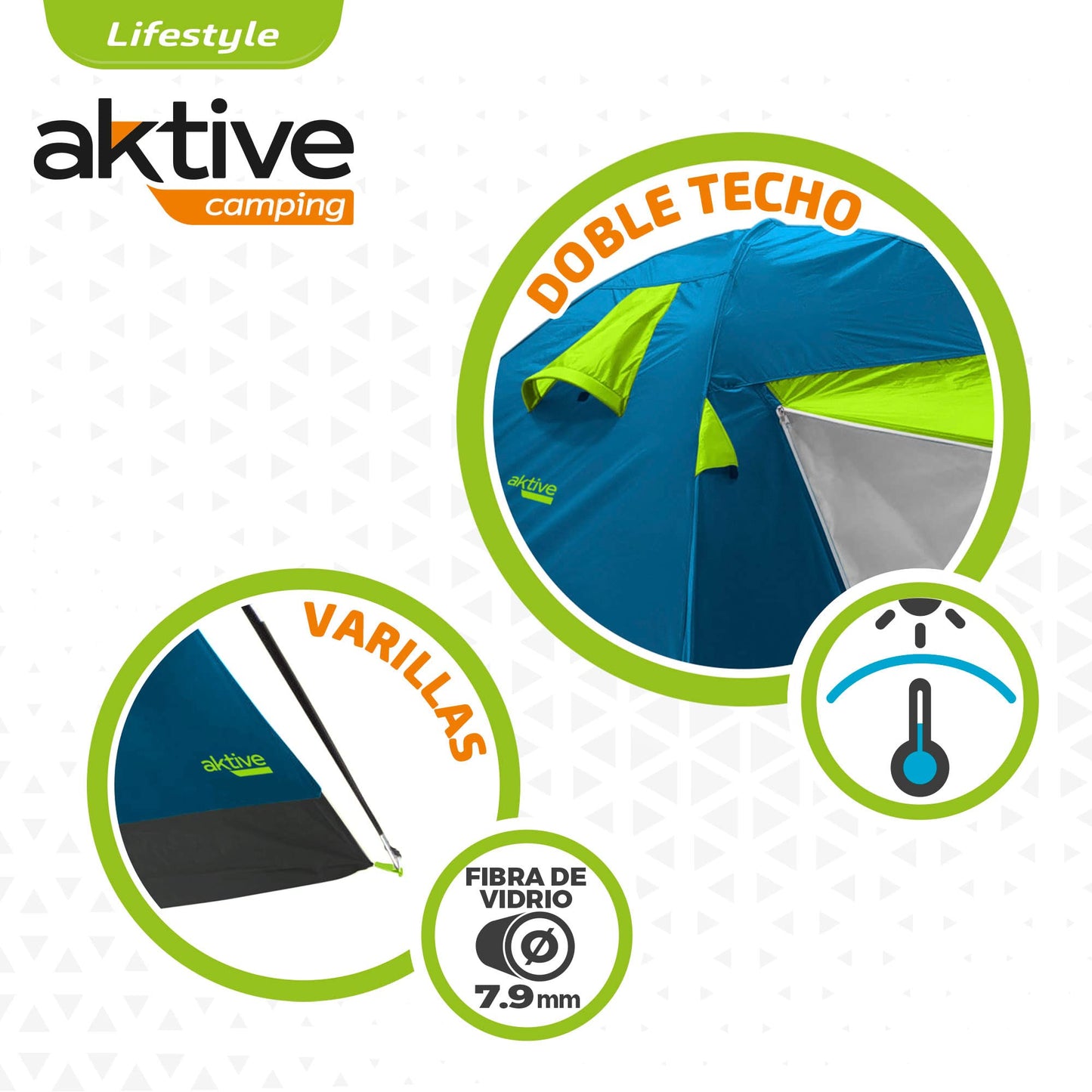 Aktive 52890 - Tienda de campaña 4 personas doble techo y toldo delantero, Medidas 240x210x130cm, antilluvia, puerta doble con cremallera y mosquitera, Carpa camping