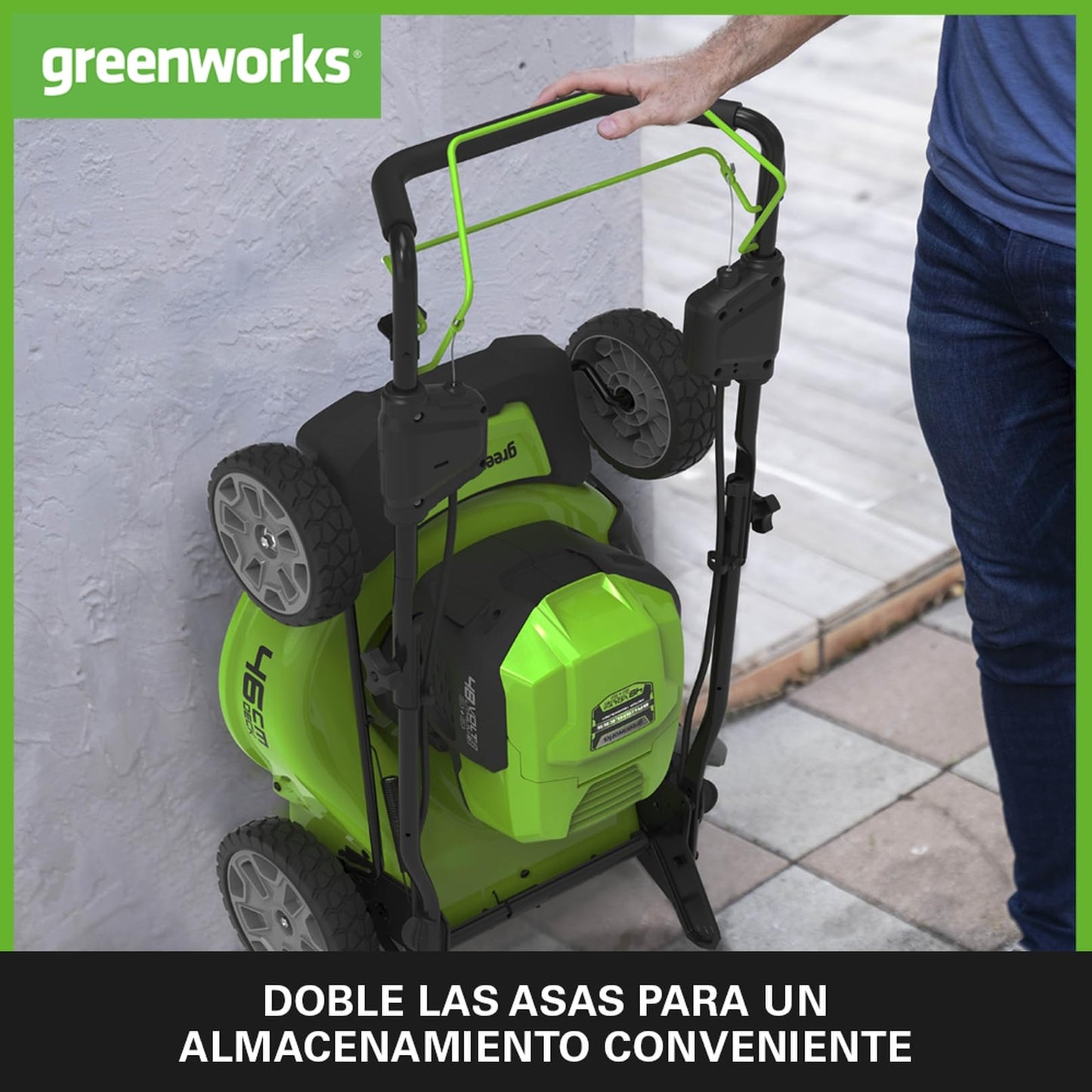 Greenworks 48V (2x24V) Cortacésped de Batería Autopropulsada, Ancho de Corte 46 cm, Bolsa de 55L MÁS Dos Baterías de 4Ah y Cargador Doble GD24X2LM46SPK4X