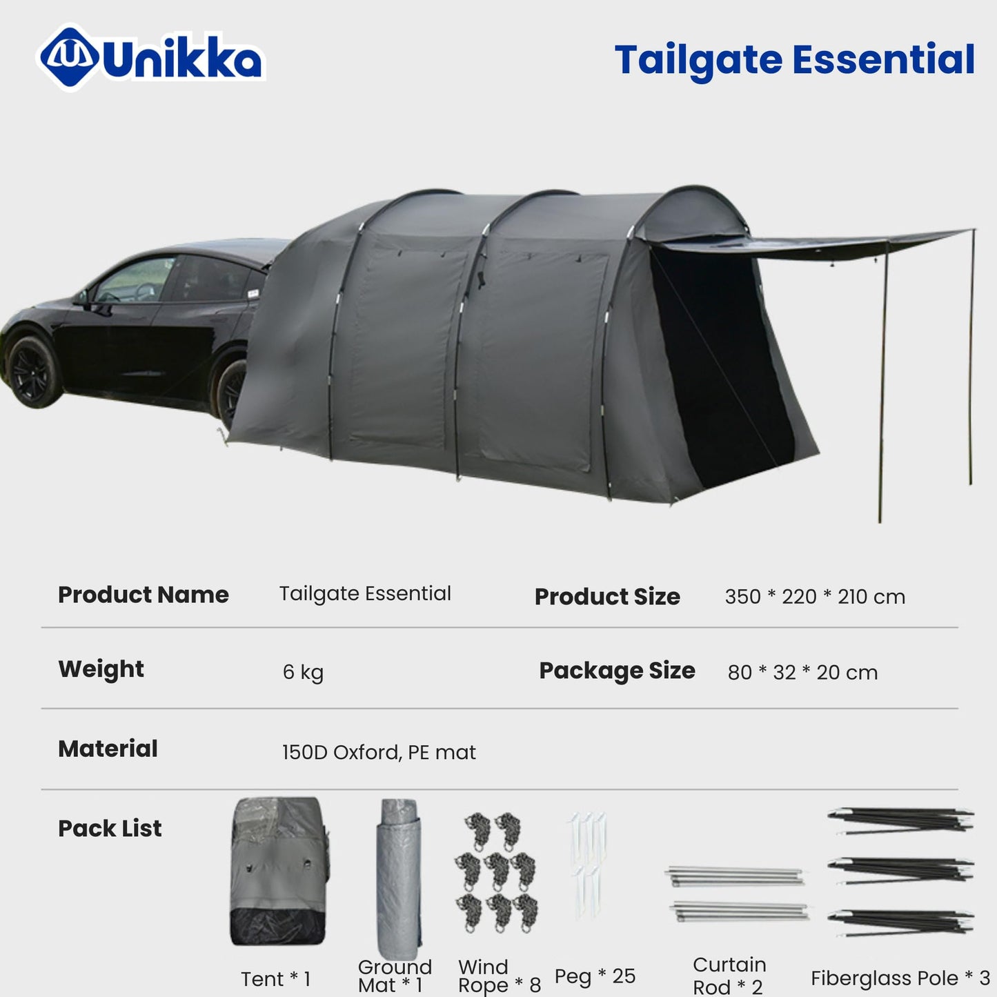 Unikka Tailgate Essential – Tienda de campaña para coche, resistente al agua y adecuada para todos los modelos de vehículos