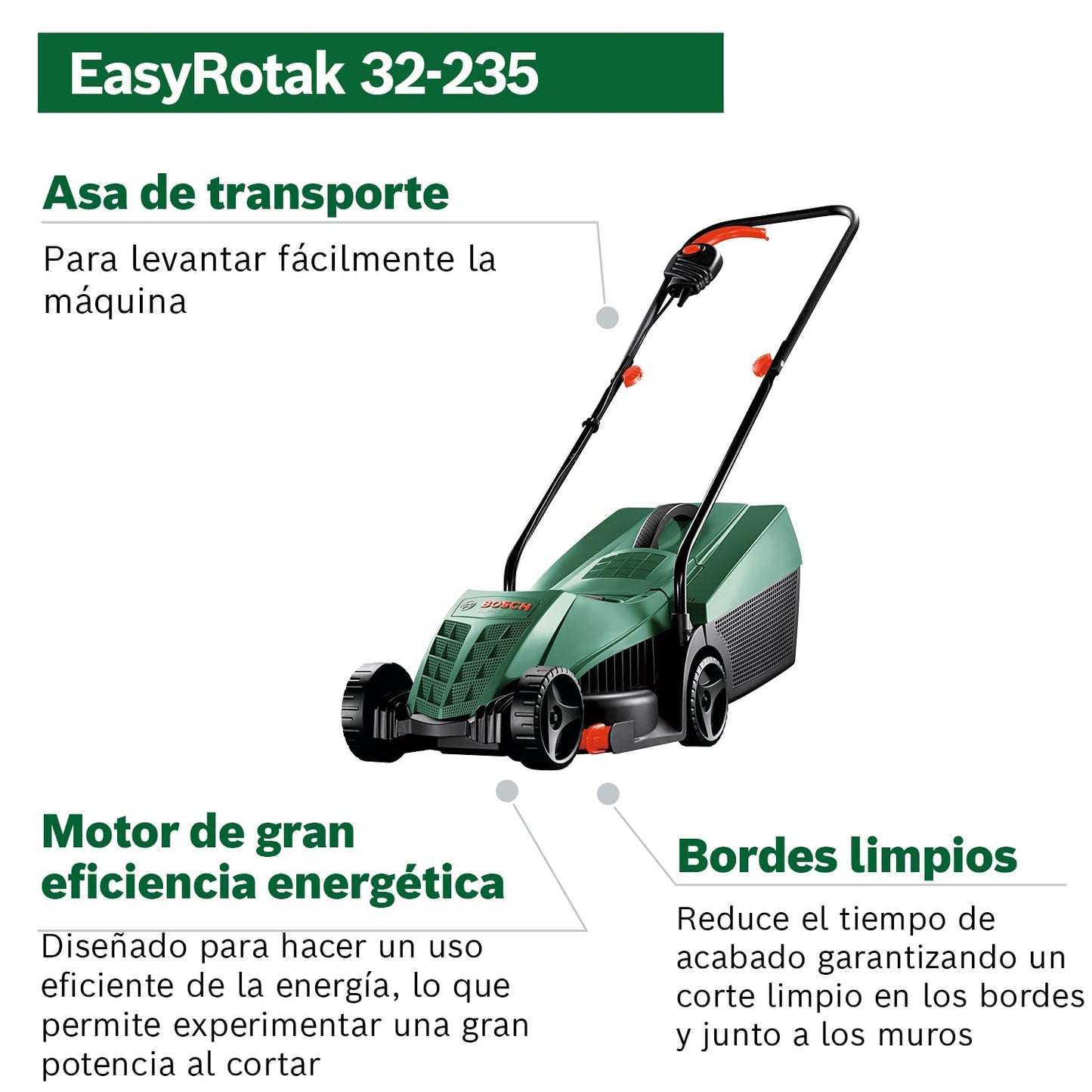 Bosch cortacésped con Cable EasyRotak 32-235 (1200 W de Potencia del Motor, Ancho de Corte: 32 cm, Cesta colectora de 31 litros, Adecuado para Jardines pequeños)