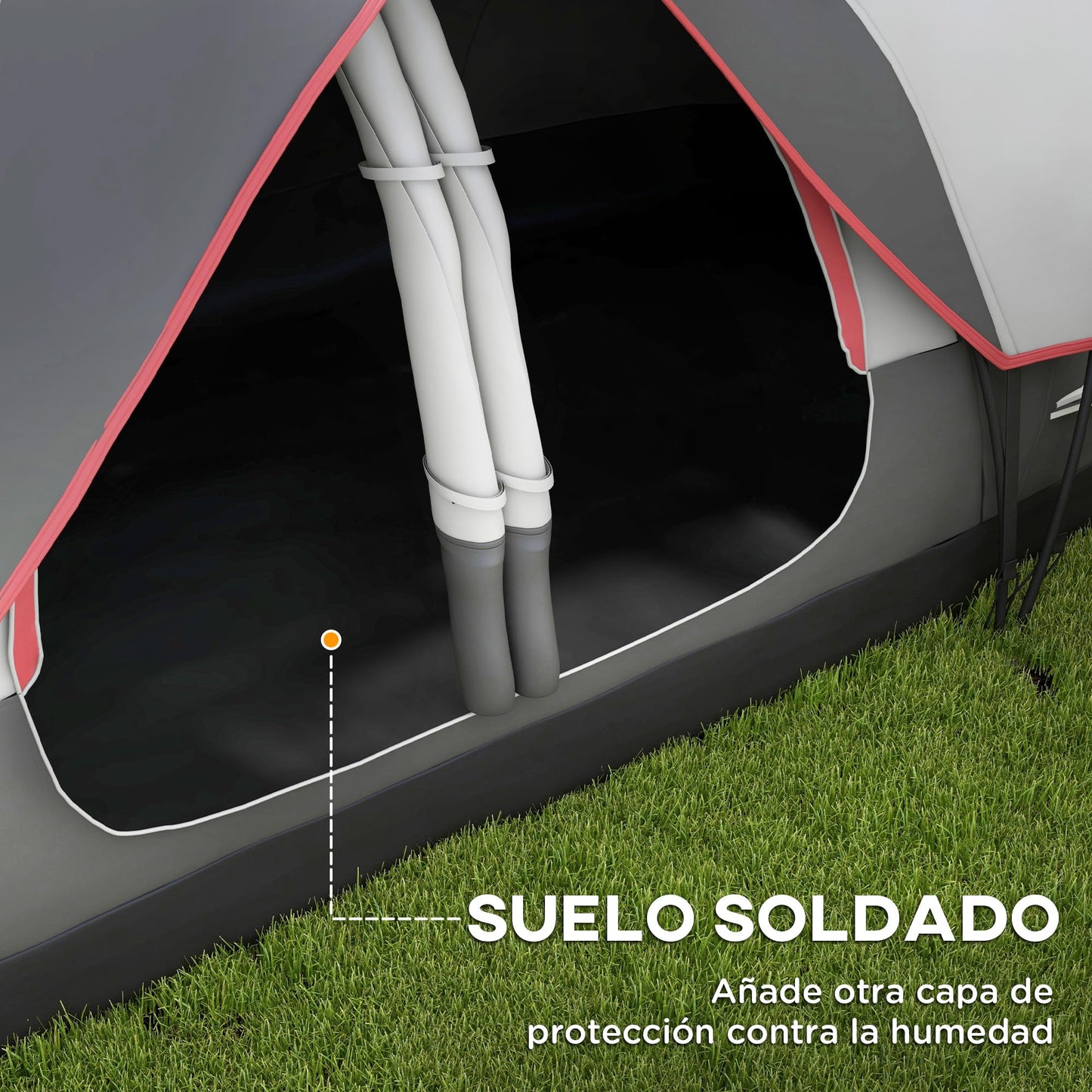 Outsunny Tienda de Campaña Familiar para 6-8 Personas Tienda de Camping Plegable con 2 Habitaciones y Bolsa de Transporte Impermeable para Senderismo 450x215x180 cm Gris