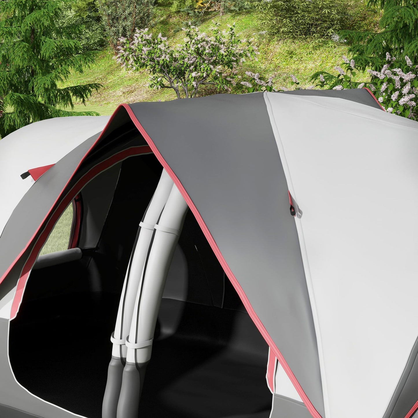 Outsunny Tienda de Campaña Familiar para 6-8 Personas Tienda de Camping Plegable con 2 Habitaciones y Bolsa de Transporte Impermeable para Senderismo 450x215x180 cm Gris