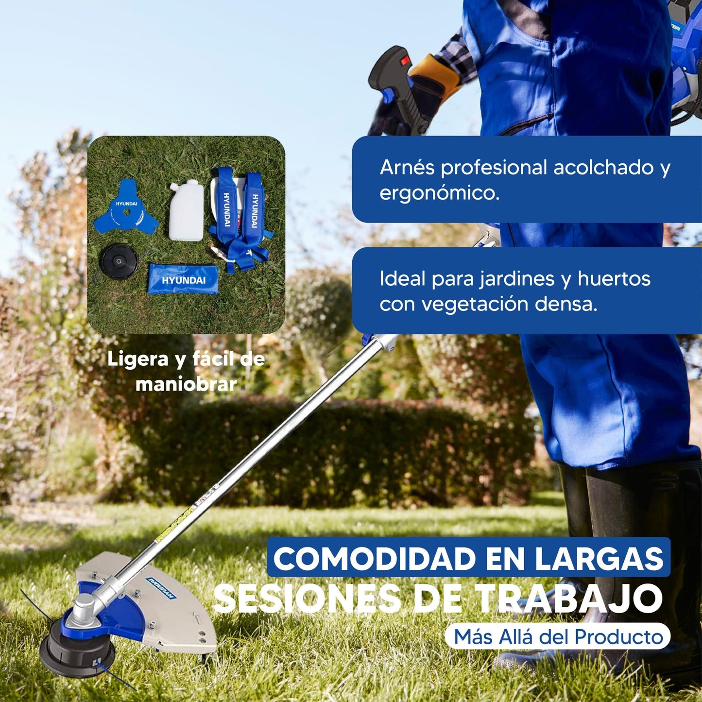 Hyundai Desbrozadora Gasolina Profesional Alta Potencia para Césped Denso - Cortacésped a Gasolina con Sistema Antivibración para Mayor Comodidad - Desbrozadora 2 Tiempos para Jardinería Eficiente