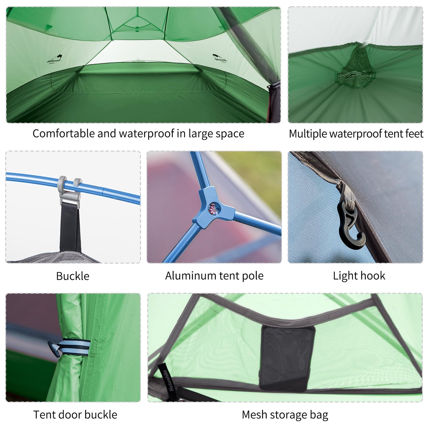 Naturehike Cloud-up Ultraligero 3 Persona Tienda de campaña Impermeable Doble Capa Camping Tienda de campaña (210T Verde Actualizar)