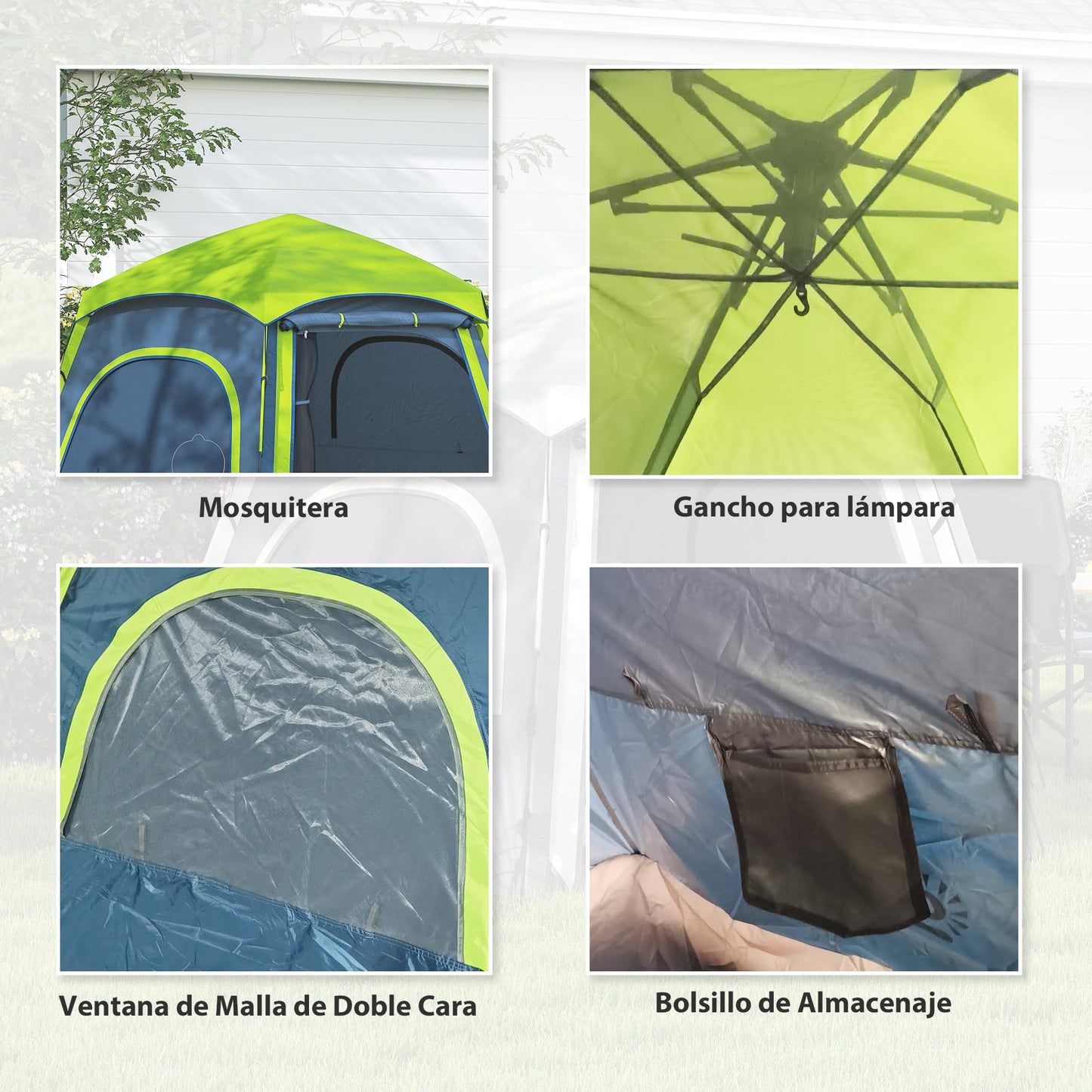 Outsunny Tienda de Campaña para 2-4 Personas Tienda de Camping Plegable con Fácil Instalación Ventanas de Malla Gancho y Bolsa de Transporte Protección UV Impermeable para Senderismo Azul y Verde