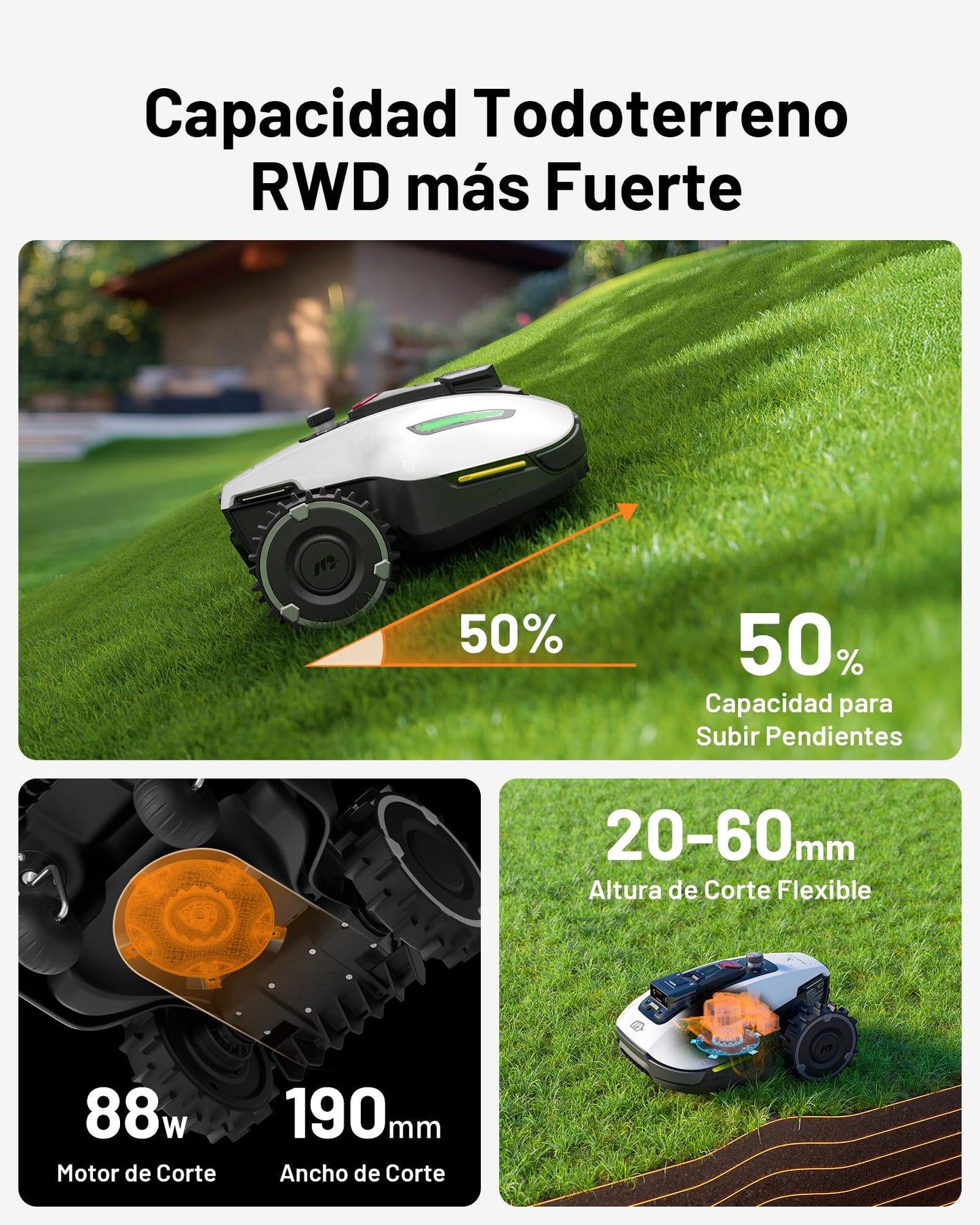 MAMMOTION YUKA Mini 500 Robot Cortacésped Perimetral sin Cables, Recomendado 500m², MAX. 700m², Auto Mapping Visión 3D AI, 50% Pendiente, 5 Cuchillas Pivotantes, con Módulo 4G