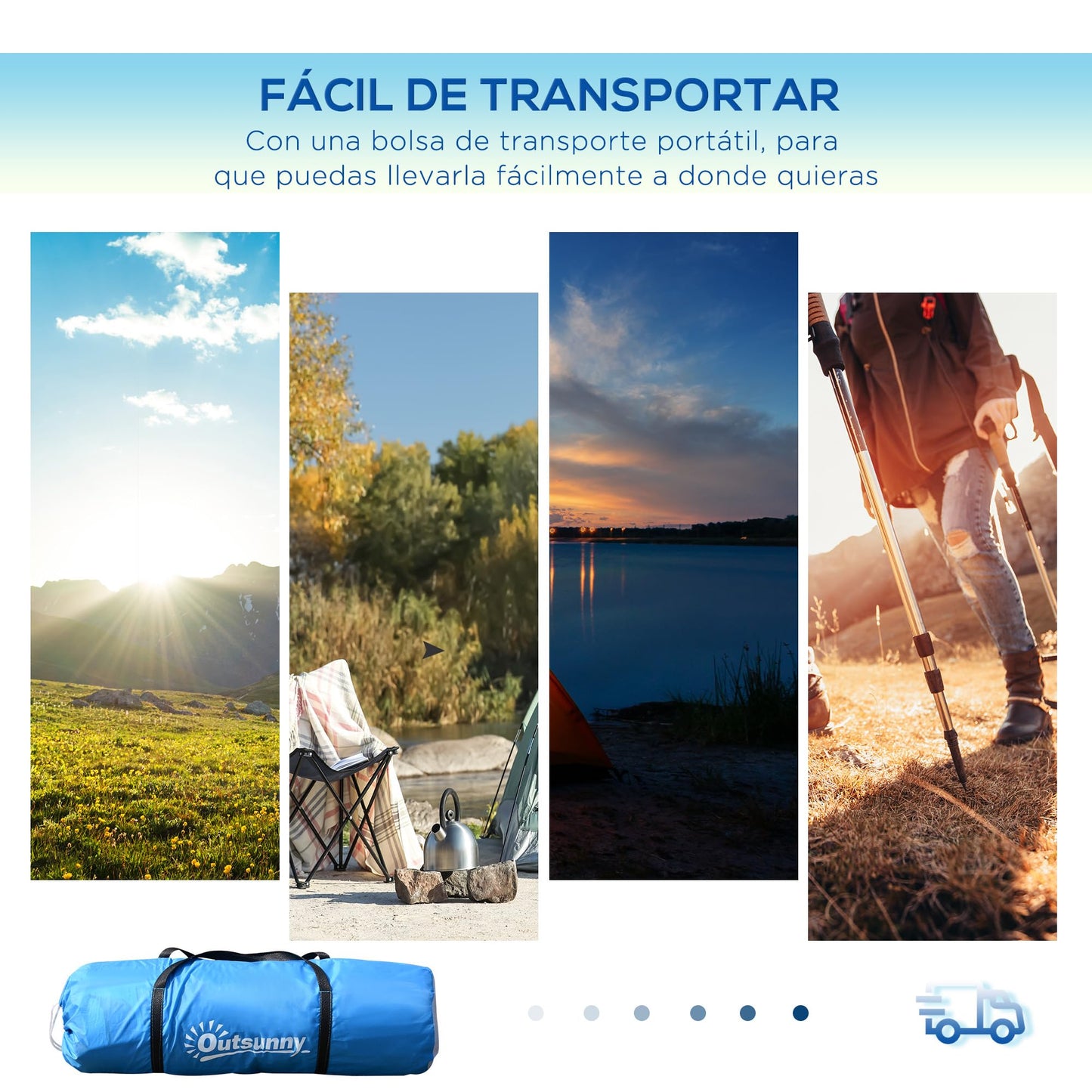 Outsunny Tienda de Campaña Familiar para 4-6 Personas Tienda Camping Plegable Ligero con Bolsa de Transporte Impermeable para Playa Parque Senderismo 430x240x170 cm Azul y Blanco