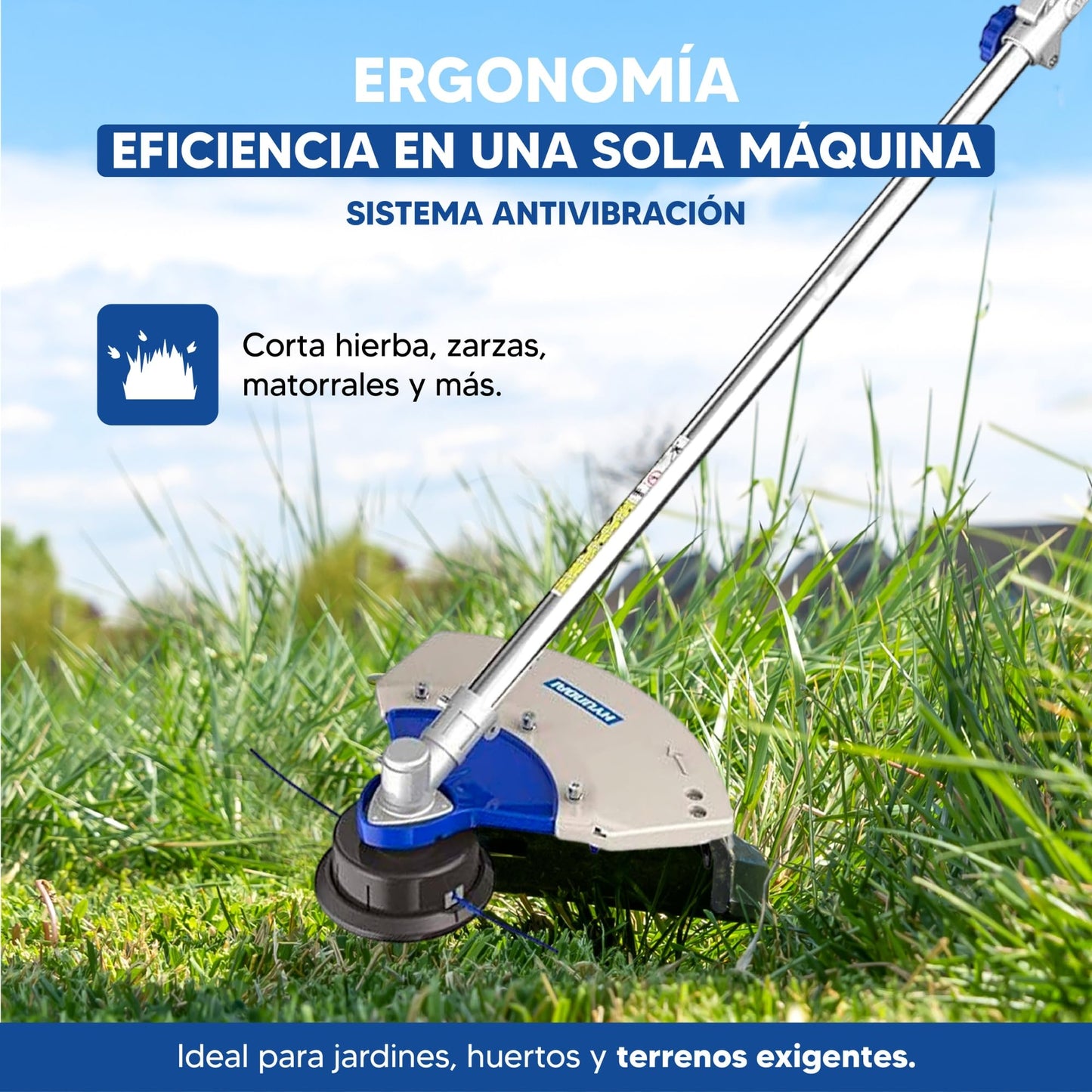Hyundai Desbrozadora Gasolina Profesional Alta Potencia para Césped Denso - Cortacésped a Gasolina con Sistema Antivibración para Mayor Comodidad - Desbrozadora 2 Tiempos para Jardinería Eficiente