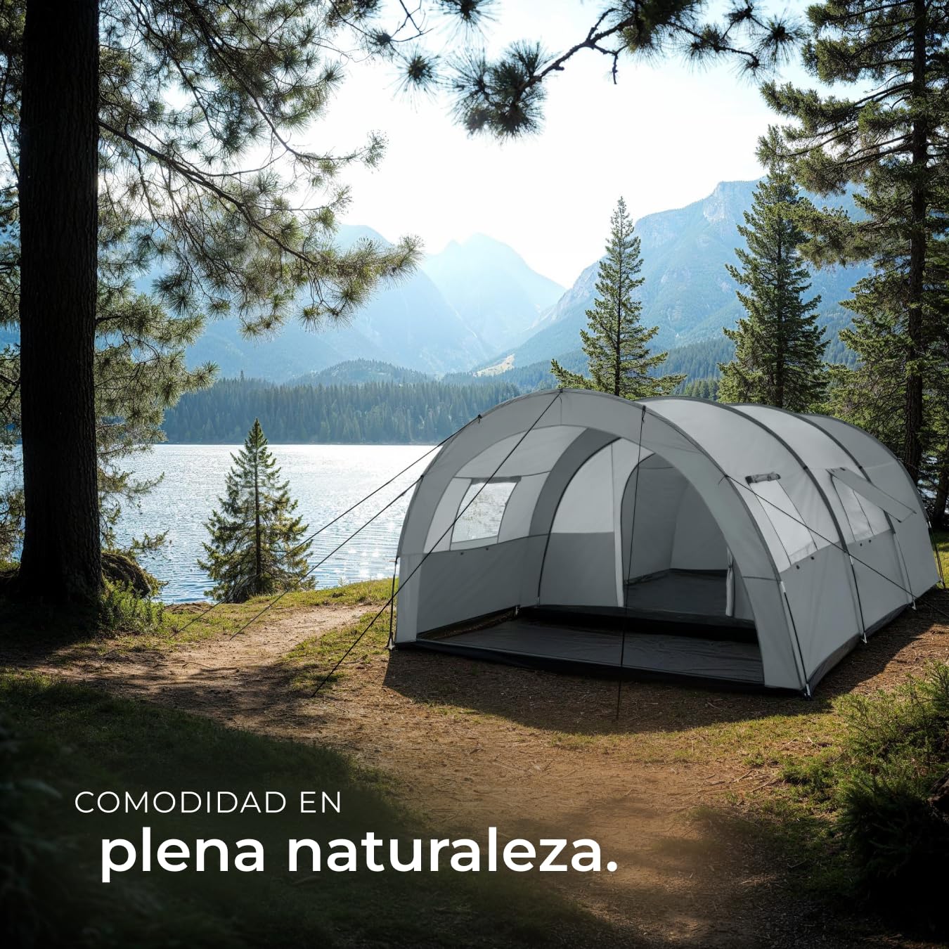 tectake® Tienda de Campaña Familiar Tipo Túnel, Tienda Campaña XXL para 6 Personas, Tienda Campismo con Protección UV y Repelente al Agua, Cuatro Ventanas, 350x480x195 cm, con Bolsa de Transporte