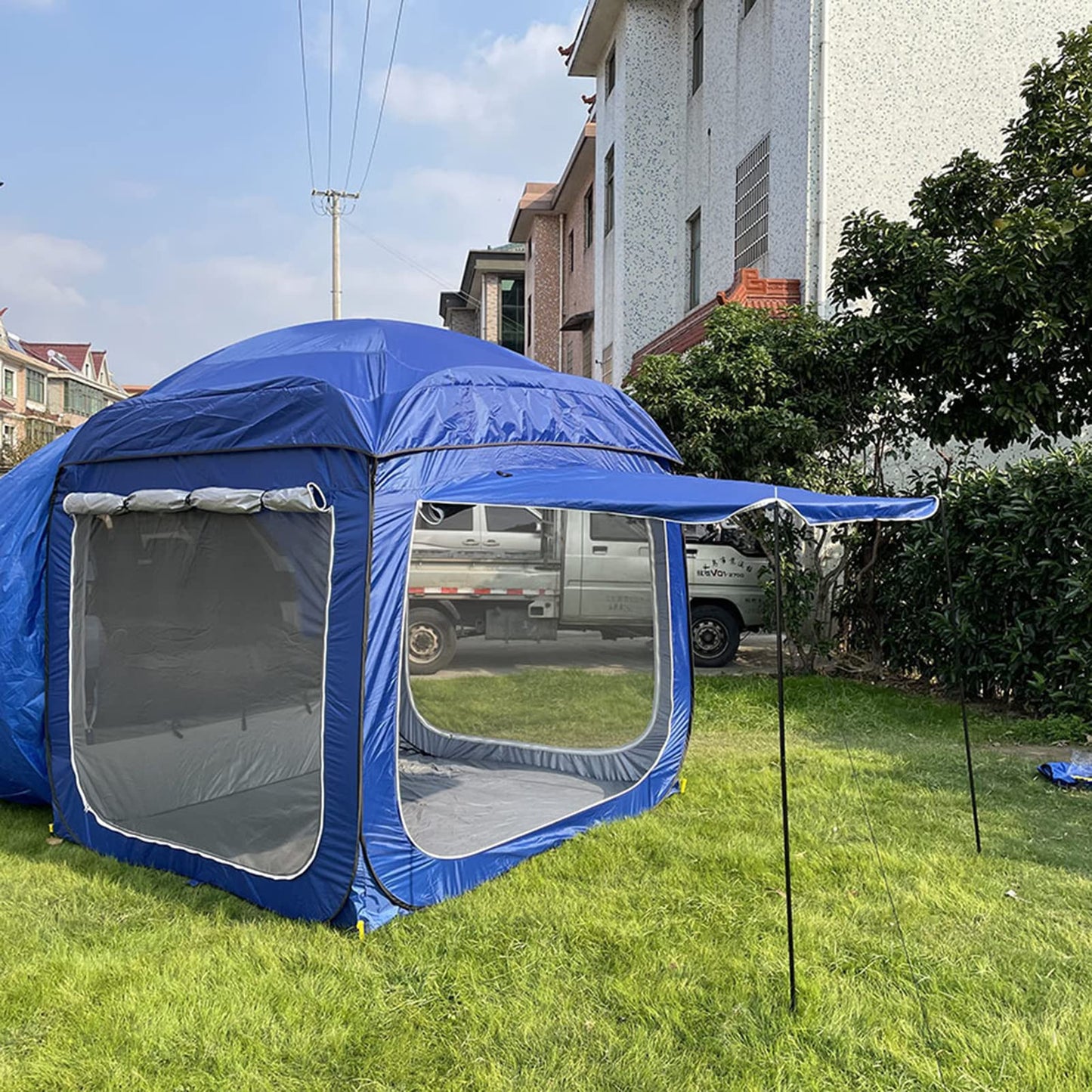 LSyySy Tienda de campaña trasera desplegable para automóvil, SUV, para camping, tiendas de campaña para campistas, tienda de campaña multiusos conectada al vehículo, ajuste universal