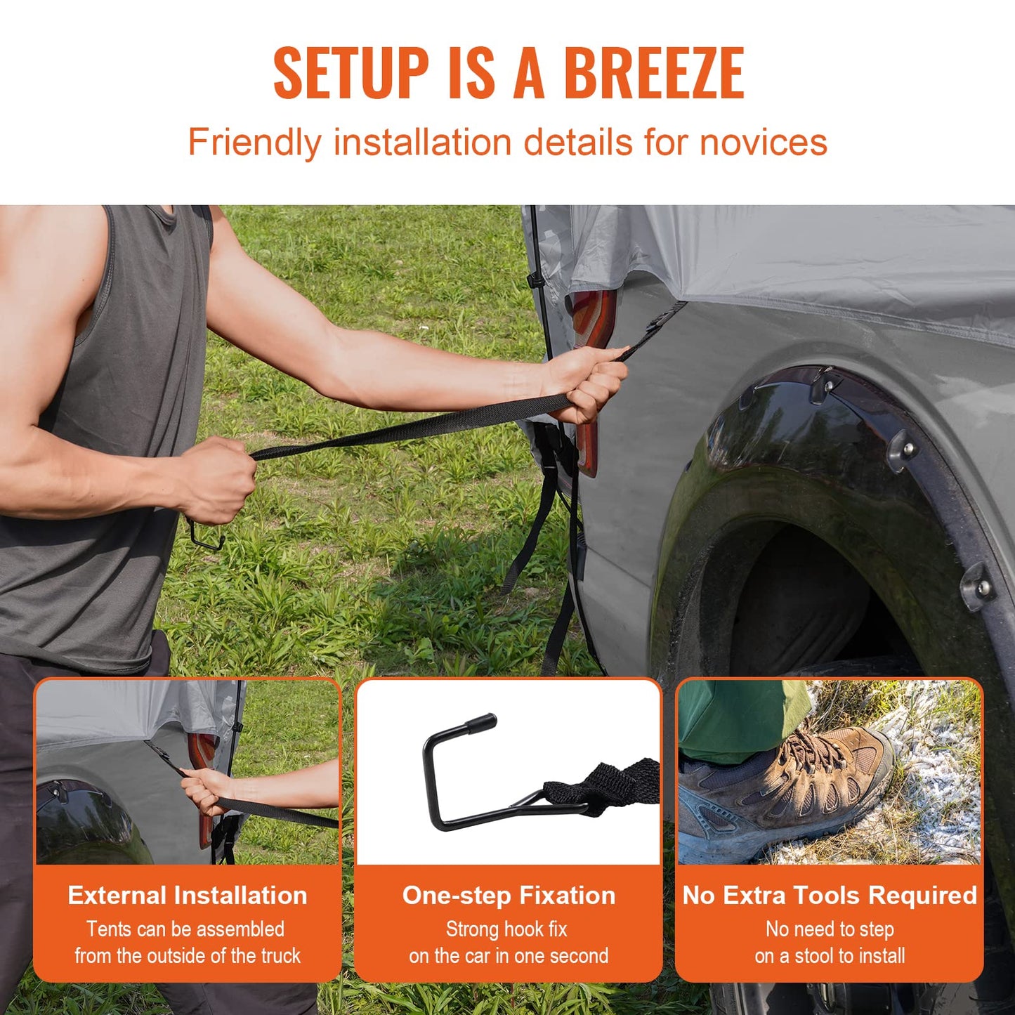 VEVOR Tienda de Campaña para Camioneta 160x165x170 cm con Capa de Lluvia y Bolsa de Transporte Tienda de camión de Doble Capa PU2000mm Impermeable para 2-3 Personas, para Acampar Viajar al Aire Libre