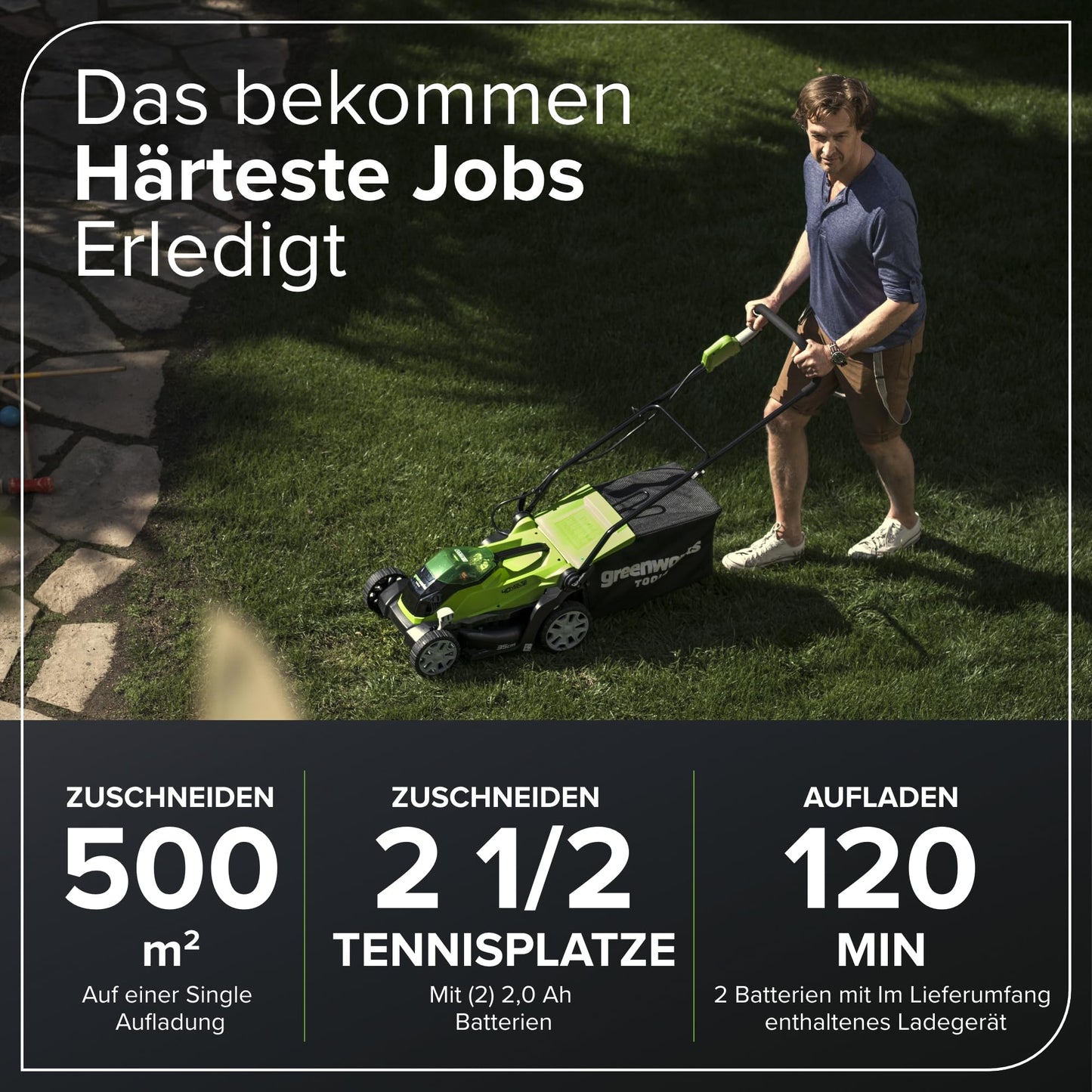 Greenworks G40LM35K2X Cortacésped de Batería para Céspedes de Hasta 400 m², Ancho de Corte 35 cm, Bolsa de 40L MÁS Dos Baterías de 40V 2Ah y Un Cargador, Garantía de 3 Años