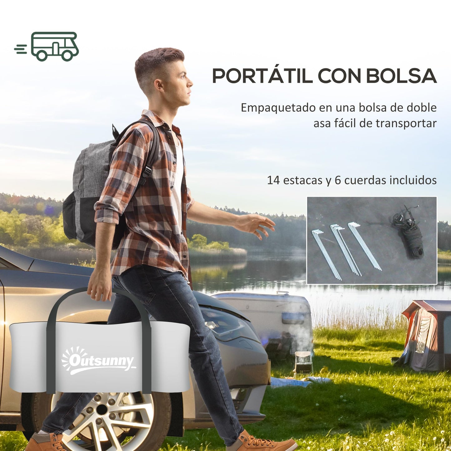 Outsunny Tienda de Campaña Familiar para 3 Personas Tienda Camping Plegable Ligera con Puertas Ventallas Gancho Bolsa de Transporte Impermeable 3000 mm para Playa Senderismo 470x220x150 cm Gris