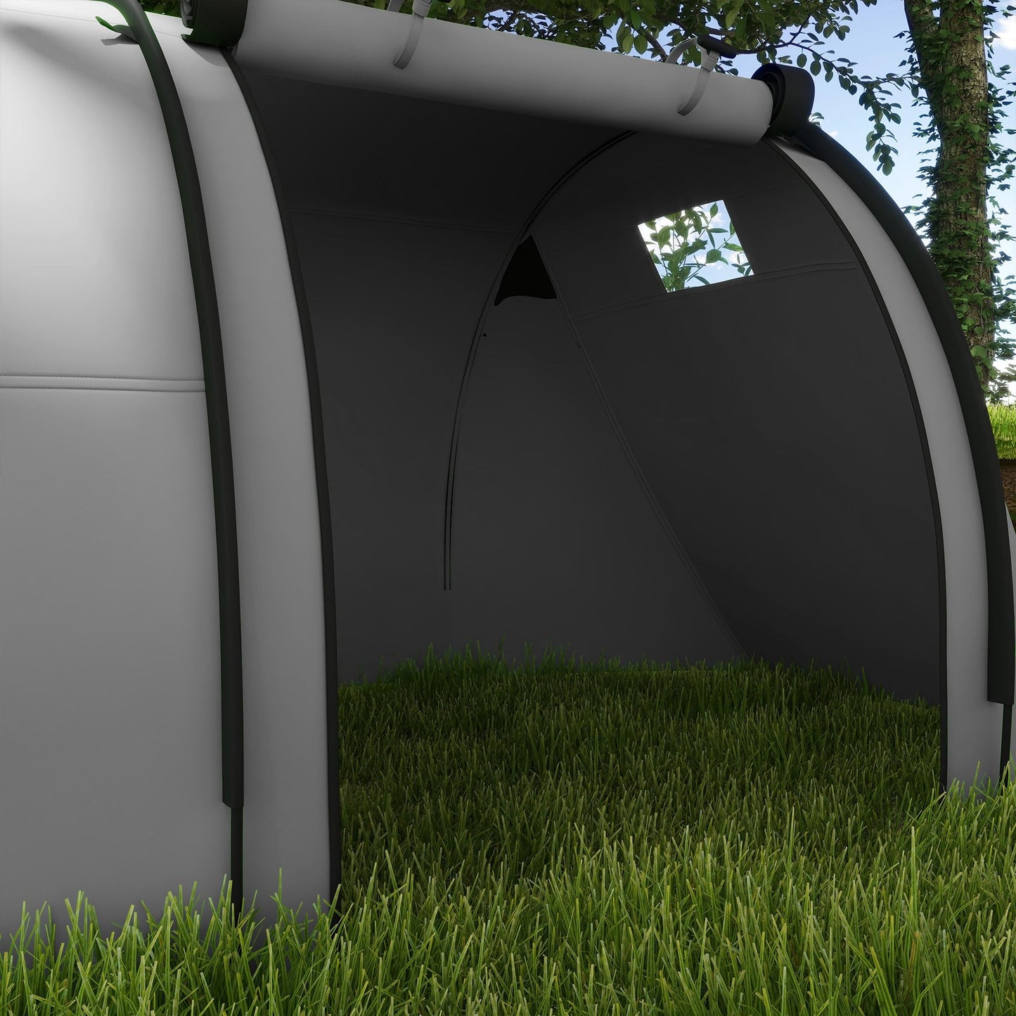 Outsunny Tienda de Campaña Familiar para 3 Personas Tienda Camping Plegable Ligera con Puertas Ventallas Gancho Bolsa de Transporte Impermeable 3000 mm para Playa Senderismo 470x220x150 cm Gris