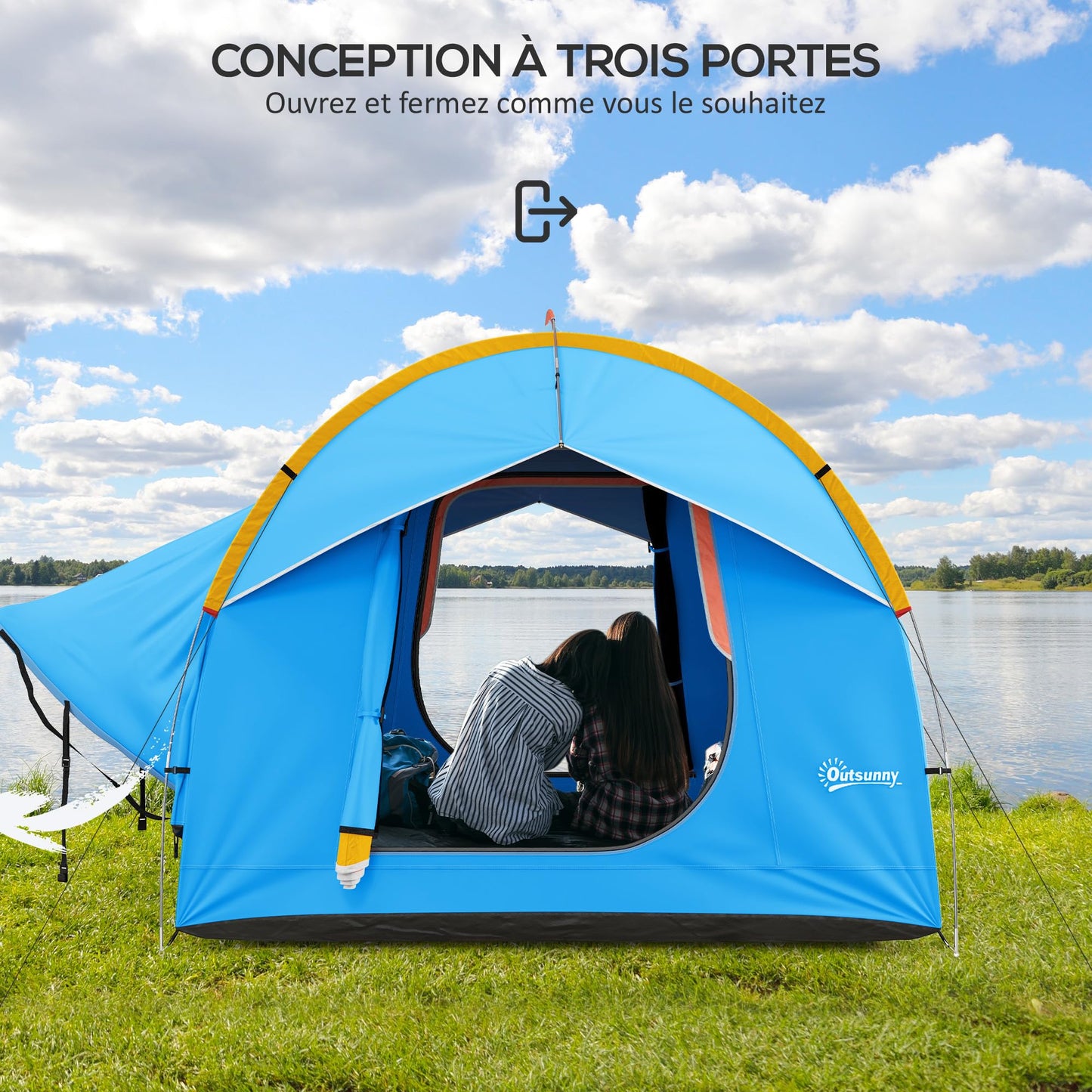 Outsunny 5-6 Personas Familia Hatchback Coche Tienda de campaña SUV con 3 Puertas y Ventana de Malla, para Trekking, Camping y Senderismo, Azul y Naranja