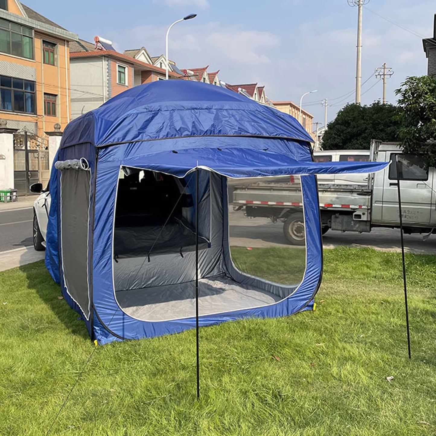 LSyySy Tienda de campaña trasera desplegable para automóvil, SUV, para camping, tiendas de campaña para campistas, tienda de campaña multiusos conectada al vehículo, ajuste universal