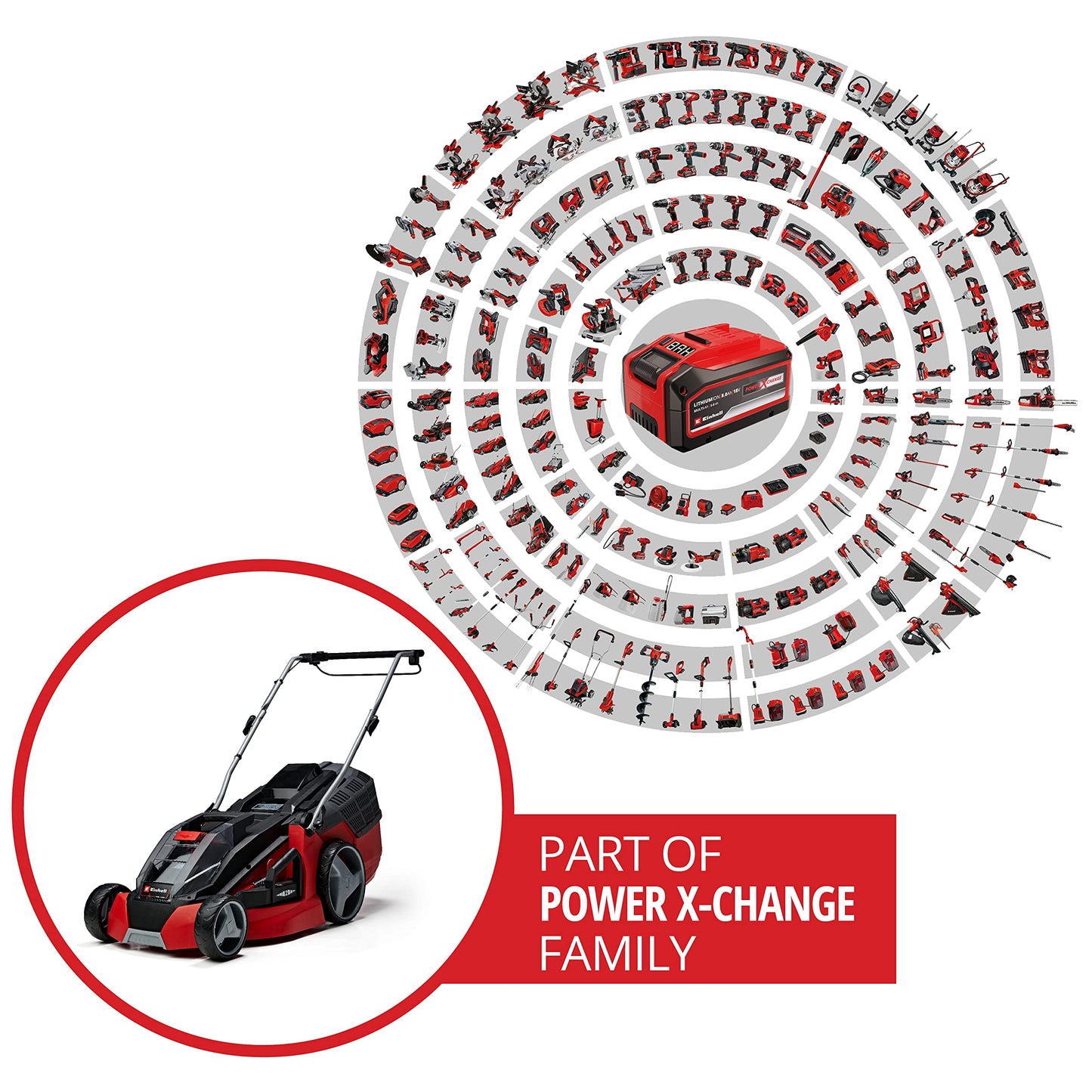 Einhell Cortacésped GE-CM 43 Li M Kit Power X-Change (36V, 43 cm ancho de corte, hasta 600 m², Brushless, función de mulching, 63L bolsa recolectora, con 2x 4,0 Ah baterías y 2x cargadores)